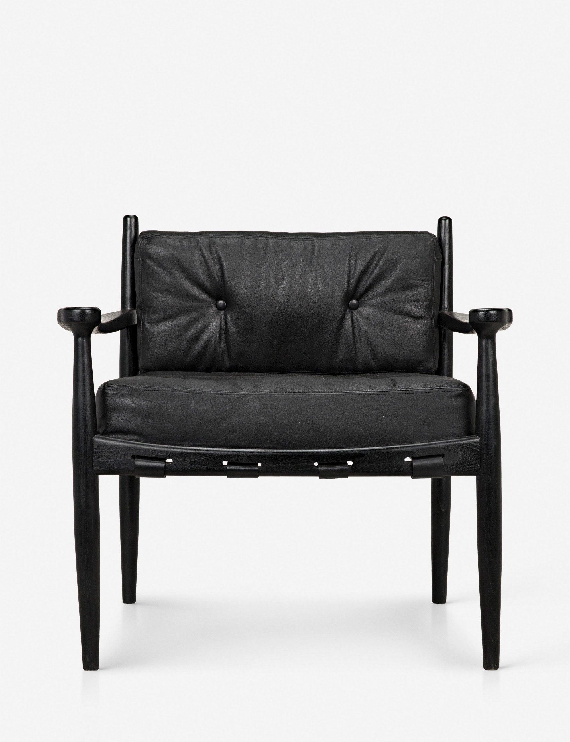 Kady Noir Handcrafted Black Leather Lounge Chair with Sungkai Wood Base