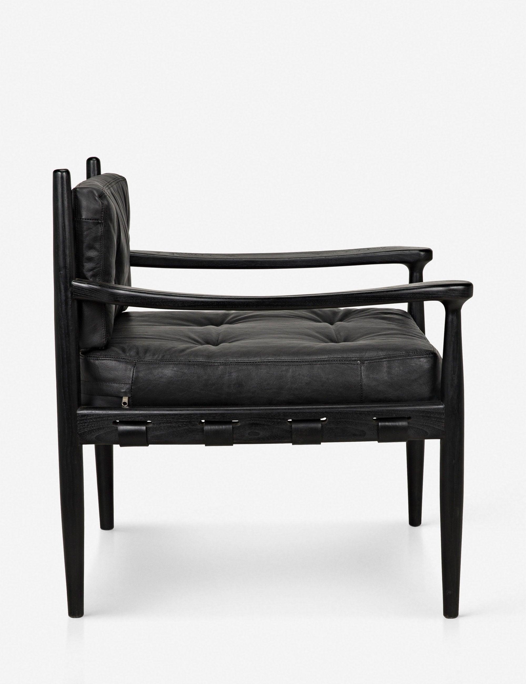 Kady Noir Handcrafted Black Leather Lounge Chair with Sungkai Wood Base