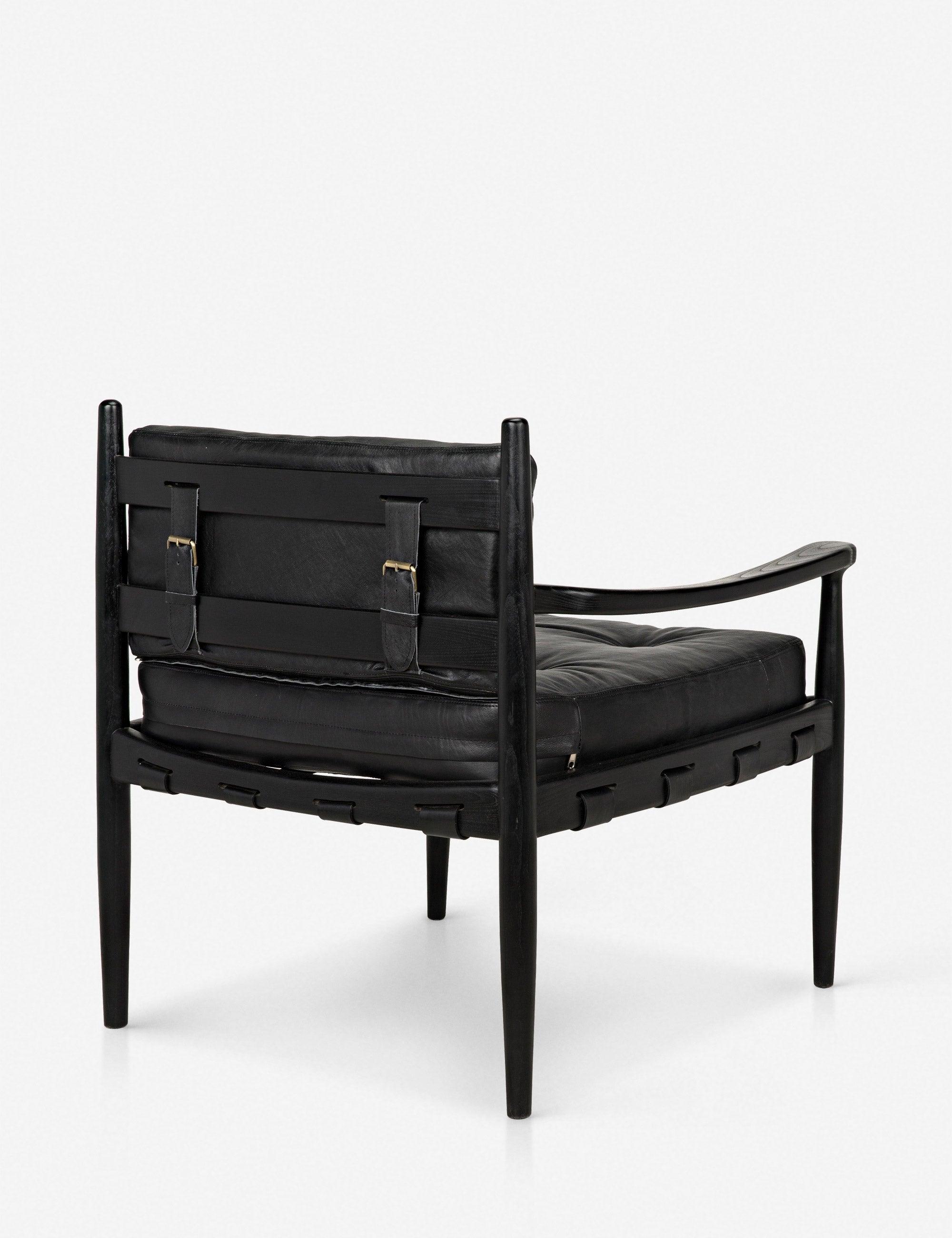 Kady Noir Handcrafted Black Leather Lounge Chair with Sungkai Wood Base