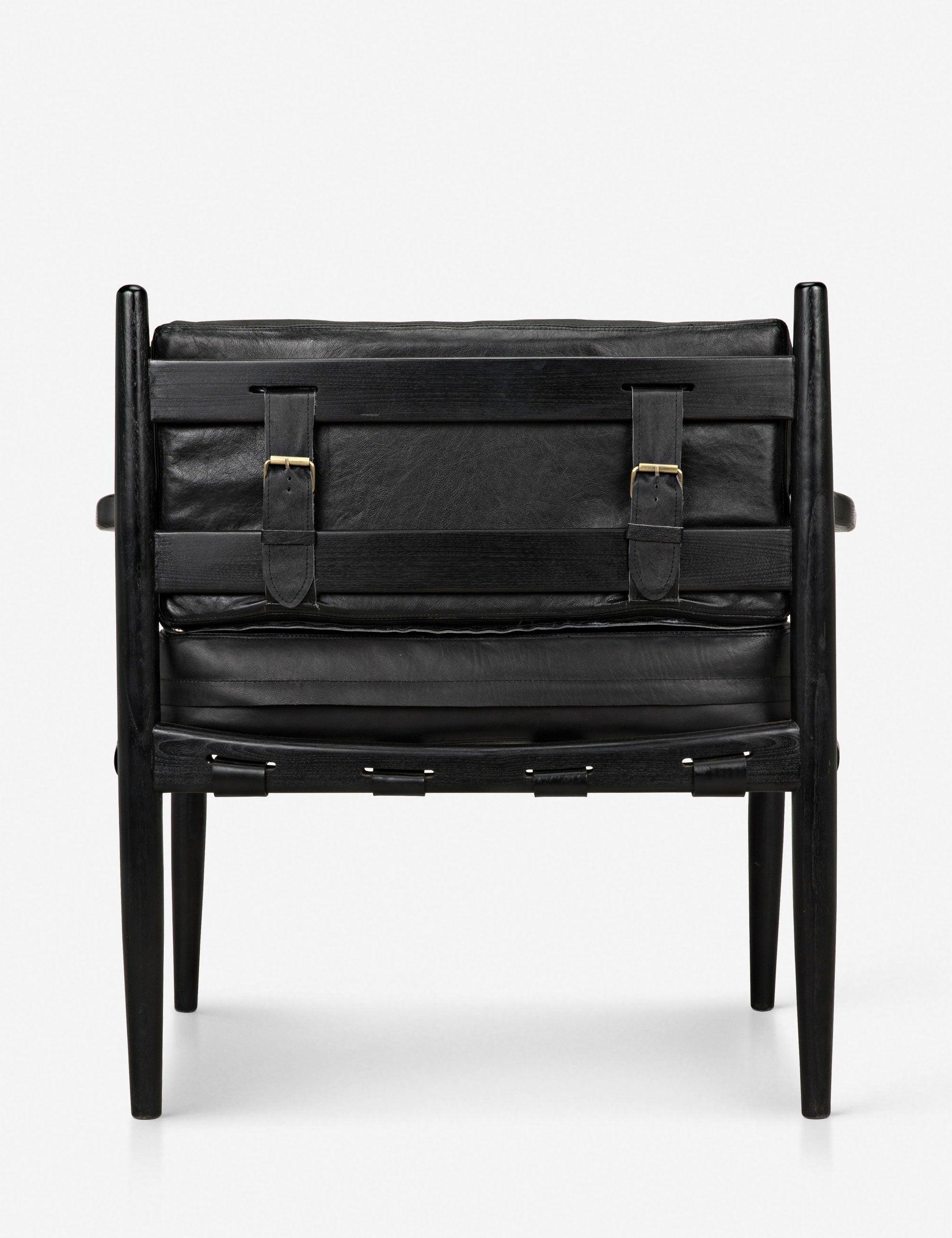 Kady Noir Handcrafted Black Leather Lounge Chair with Sungkai Wood Base