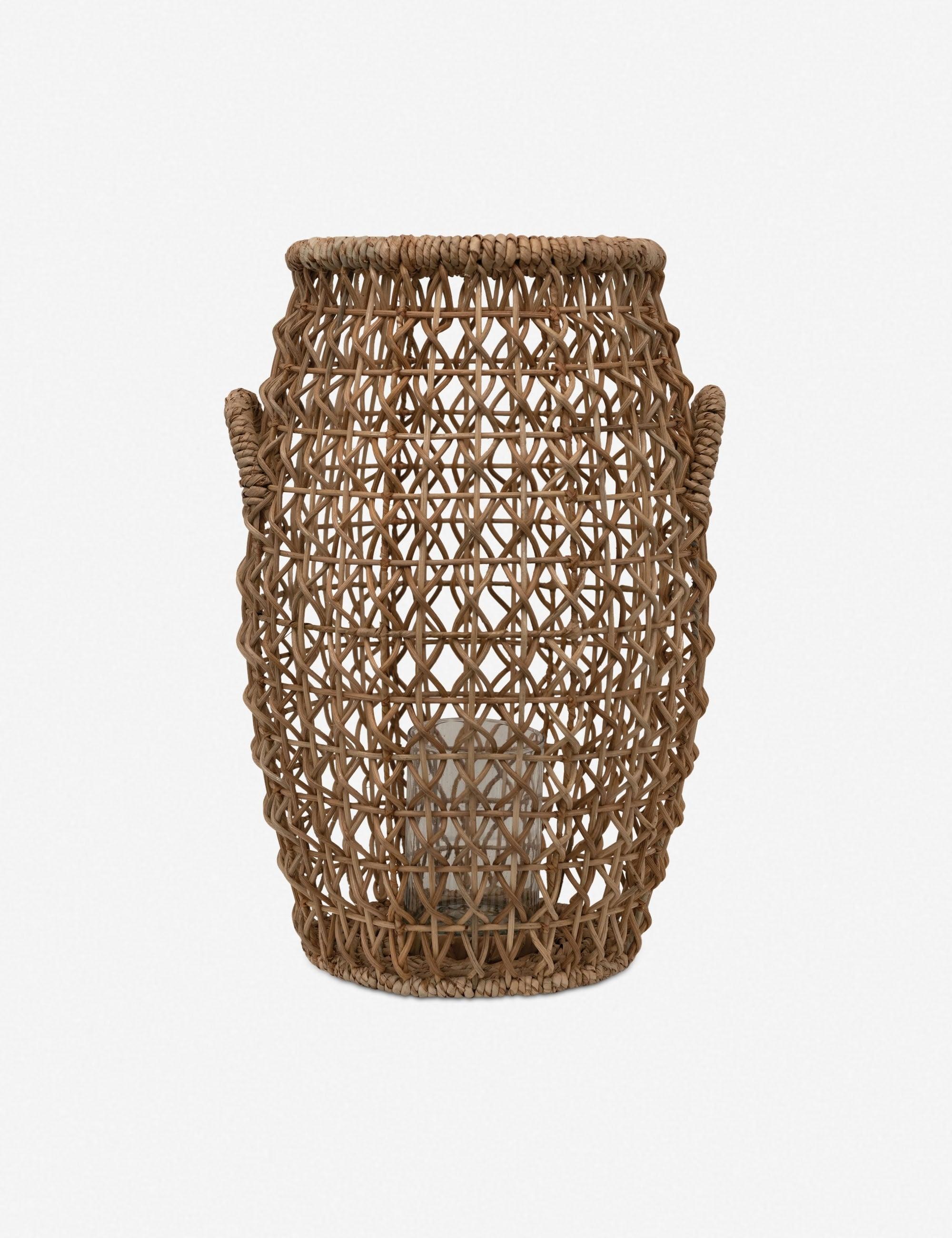 Elysian 26'' Hand-Woven Rattan & Water Hyacinth Candle Lantern with Glass Insert