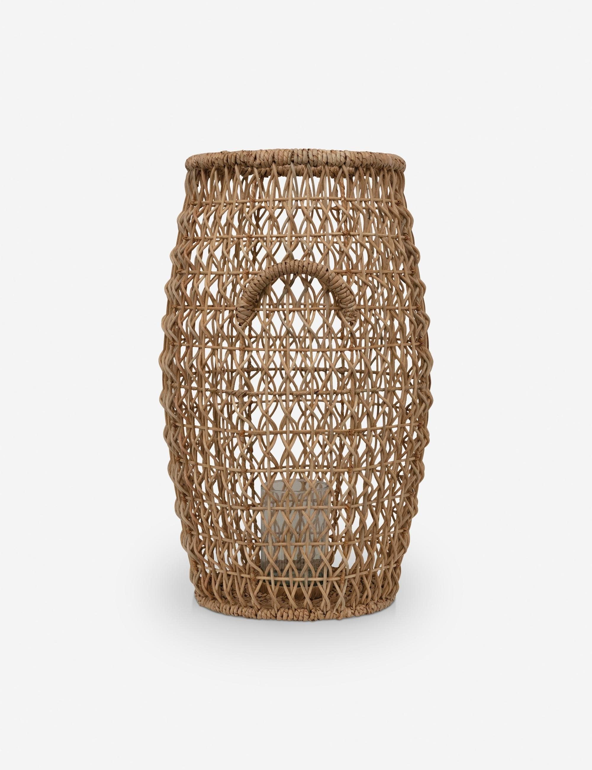 Elysian 26'' Hand-Woven Rattan & Water Hyacinth Candle Lantern with Glass Insert