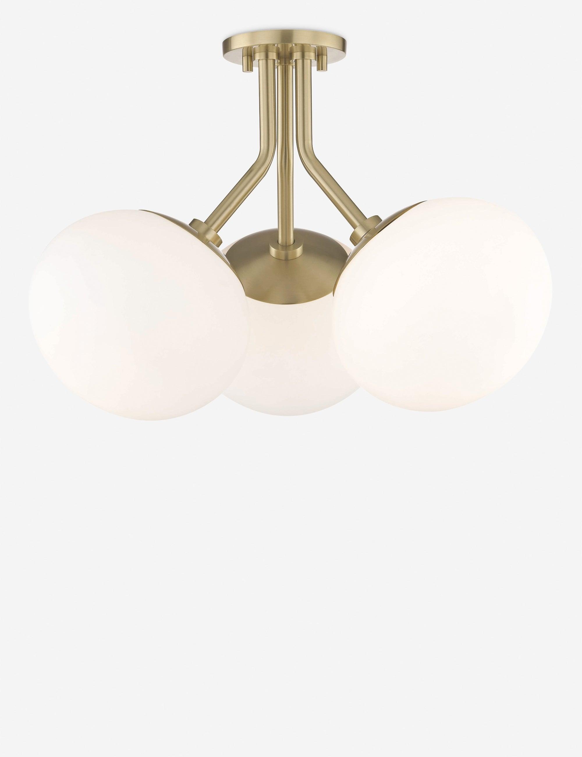 Ainsley 3-Light Aged Brass Semi-Flush Mount with White Glass Shade