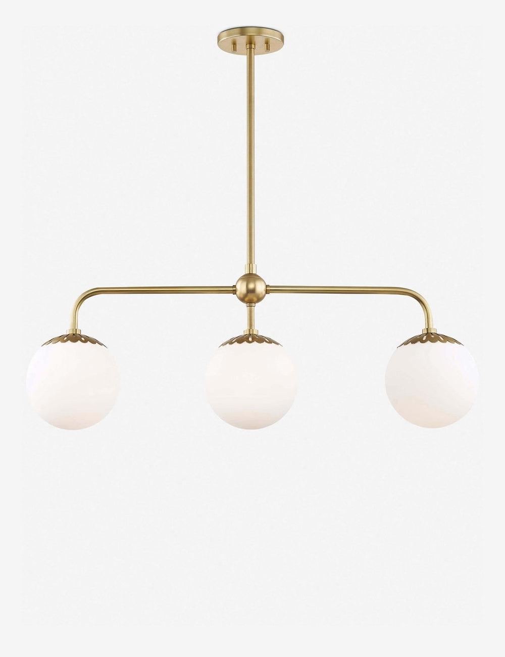 Elegant Aged Brass 3-Light Linear Chandelier with Opal Matte Glass