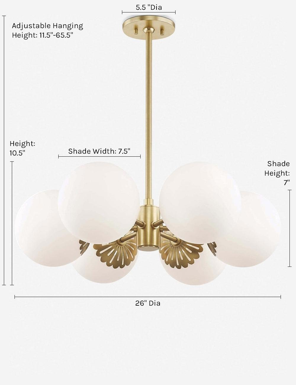 Elegant Aged Brass 6-Light Chandelier with Opal Glass Shades