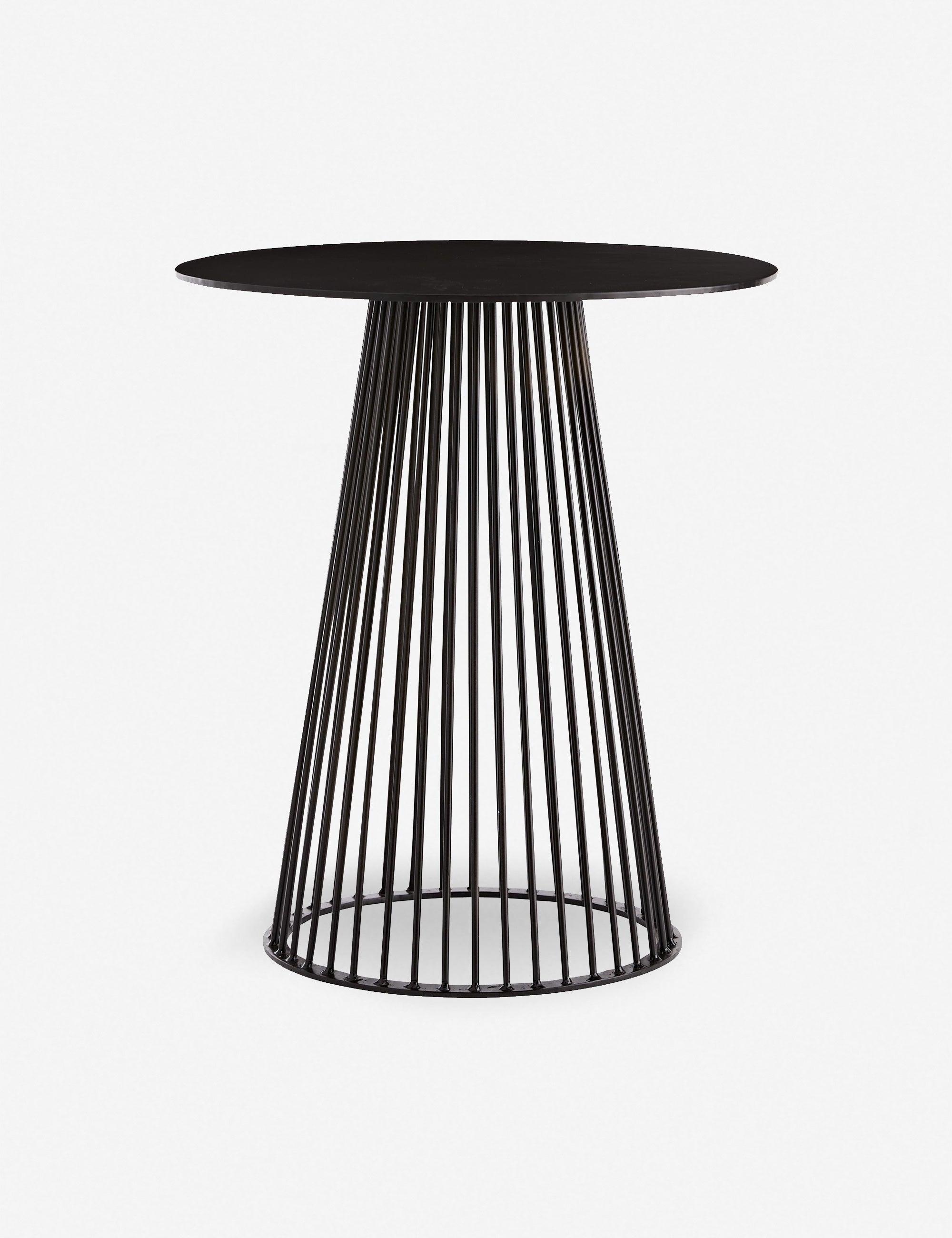 Modern Black Iron and Stone Round Pedestal Side Table