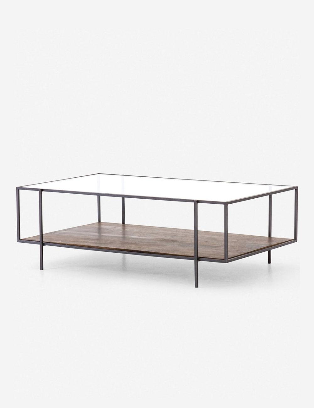 Asher Rectangular Glass and Wood Coffee Table with Shelf
