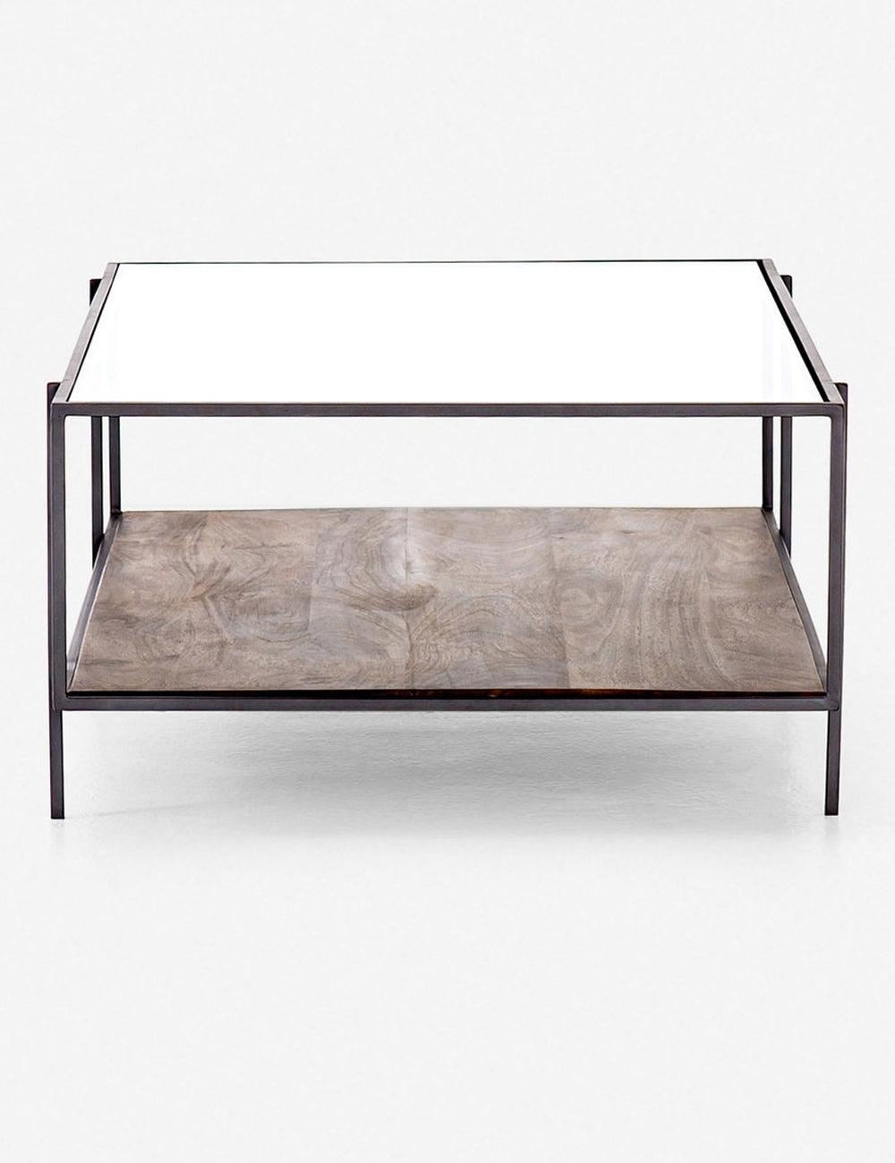 Asher Rectangular Glass and Wood Coffee Table with Shelf