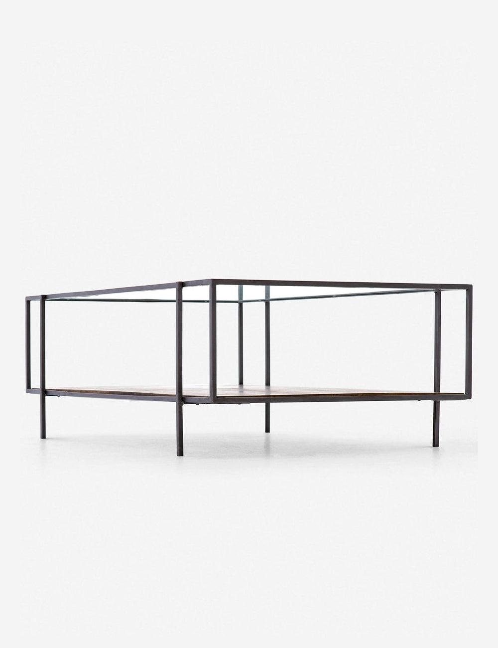 Asher Rectangular Glass and Wood Coffee Table with Shelf