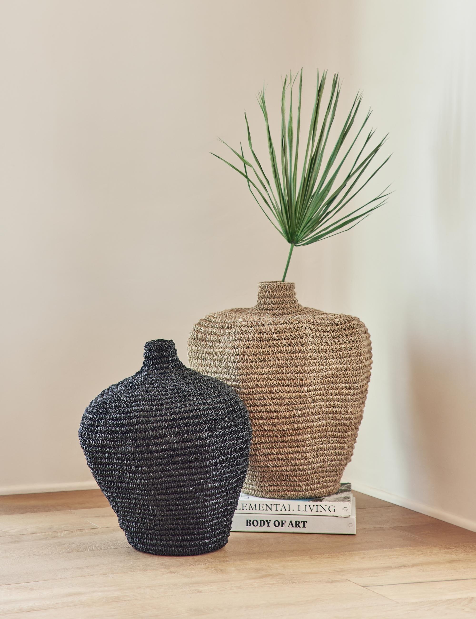 Bohemian Black Banana Leaf & Iron Slouched Storage Basket