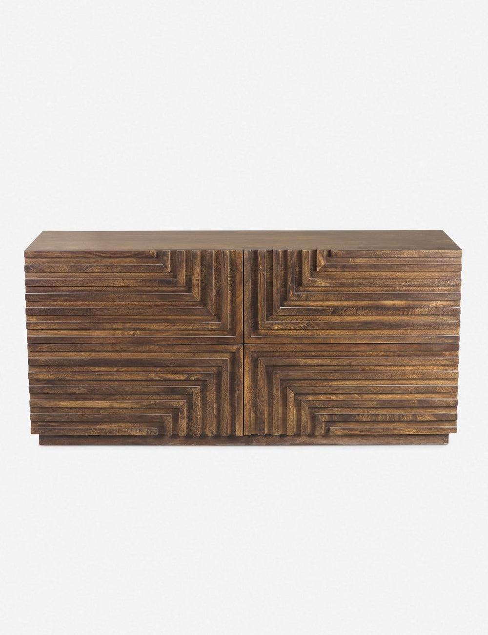 Maze Geometric Carved 60" Dark Brown Hardwood Dresser