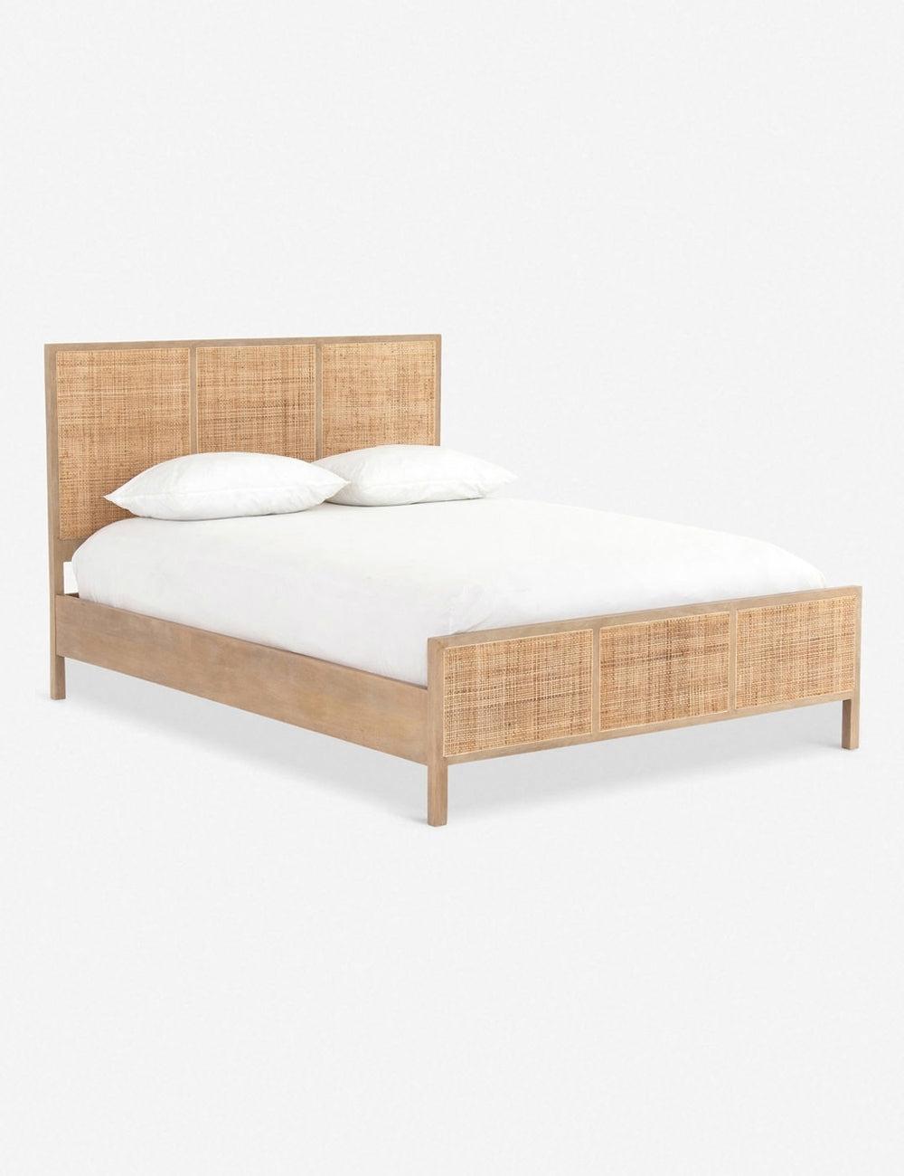 King-Sized Contemporary Brown Mango Wood & Cane Panel Bed