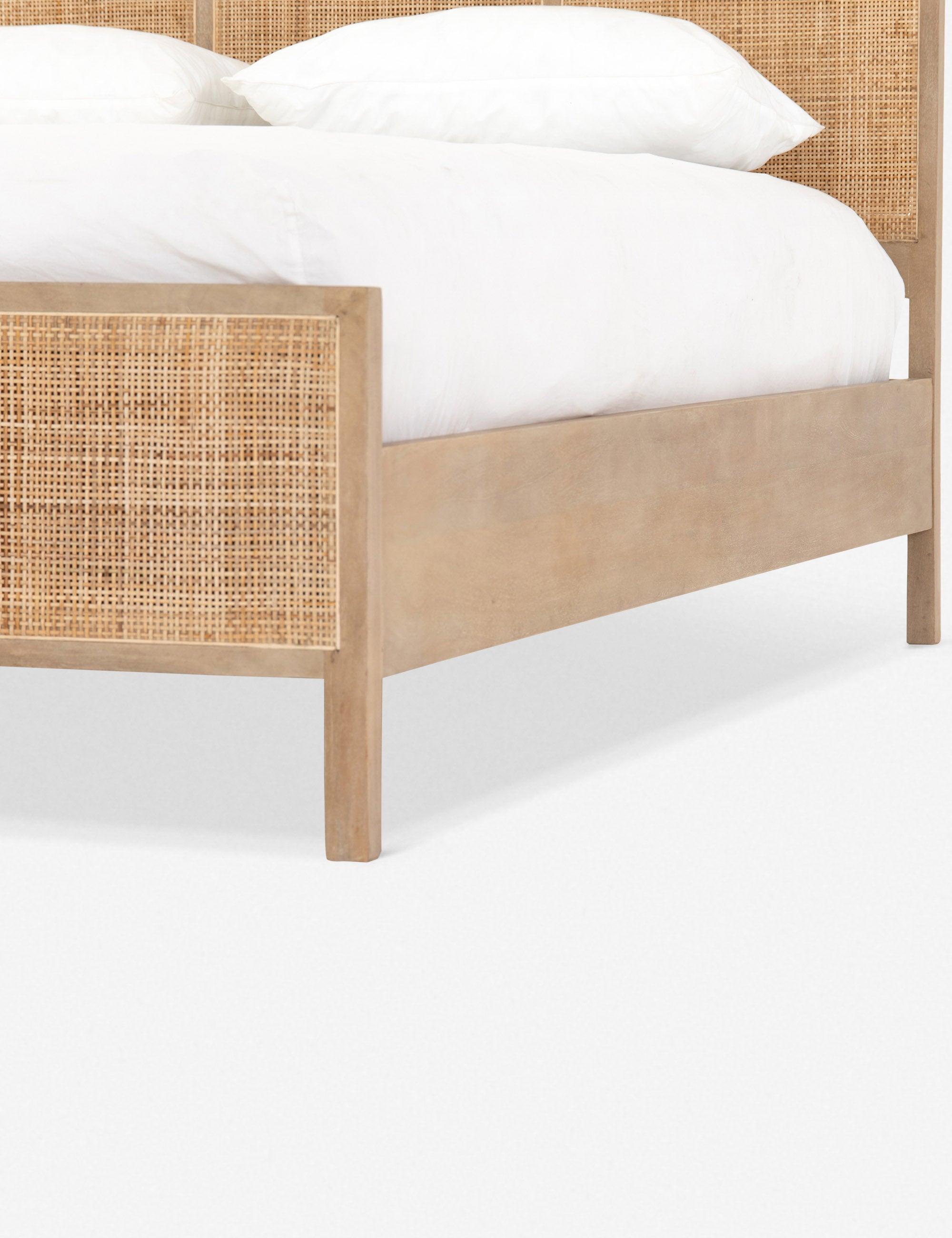 King-Sized Contemporary Brown Mango Wood & Cane Panel Bed