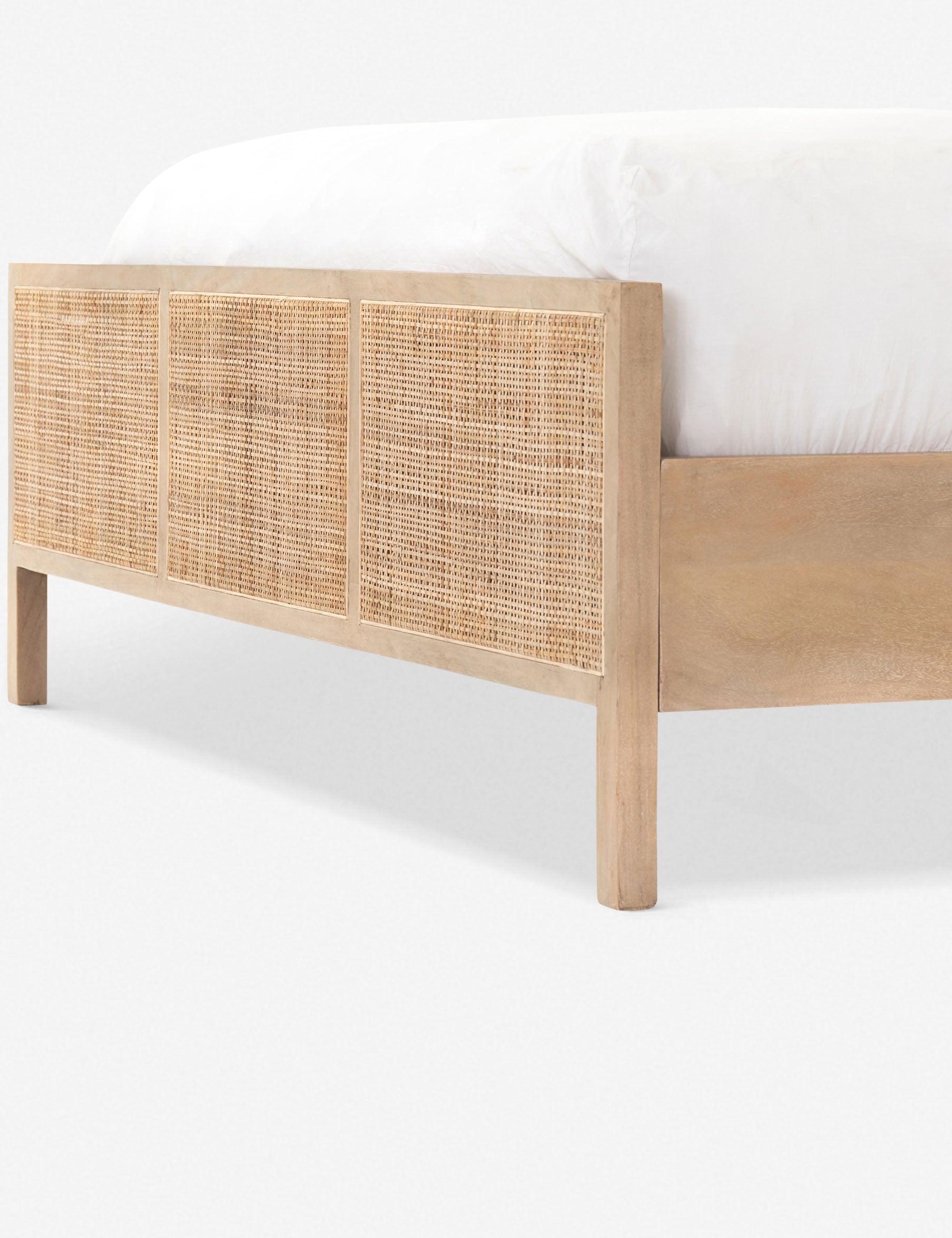 King-Sized Contemporary Brown Mango Wood & Cane Panel Bed