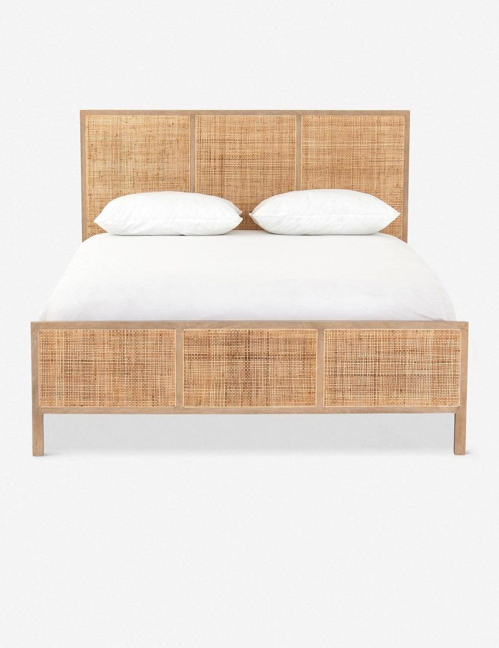 King-Sized Contemporary Brown Mango Wood & Cane Panel Bed