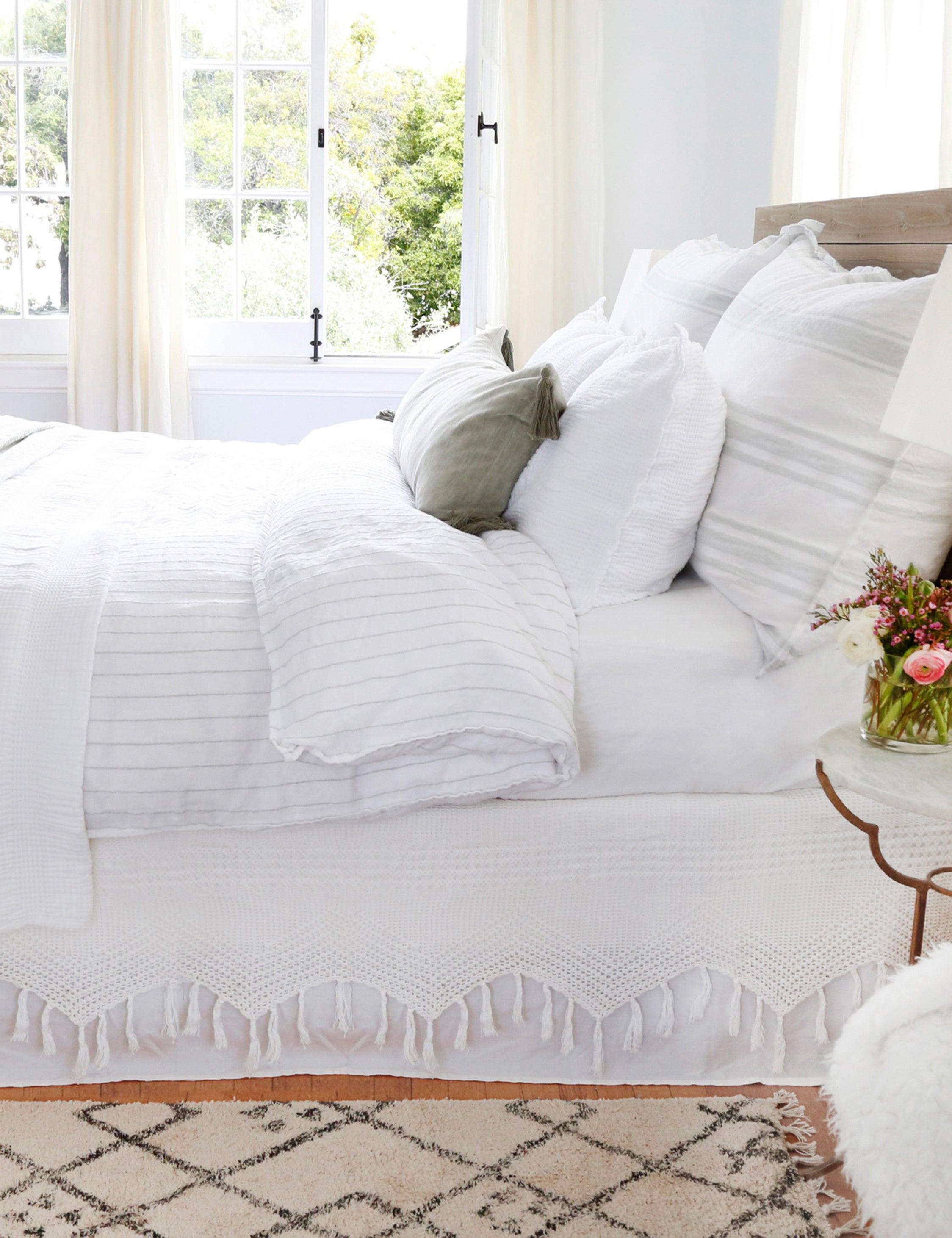 Blake Linen Duvet by Pom Pom at Home - White and Ocean / Queen
