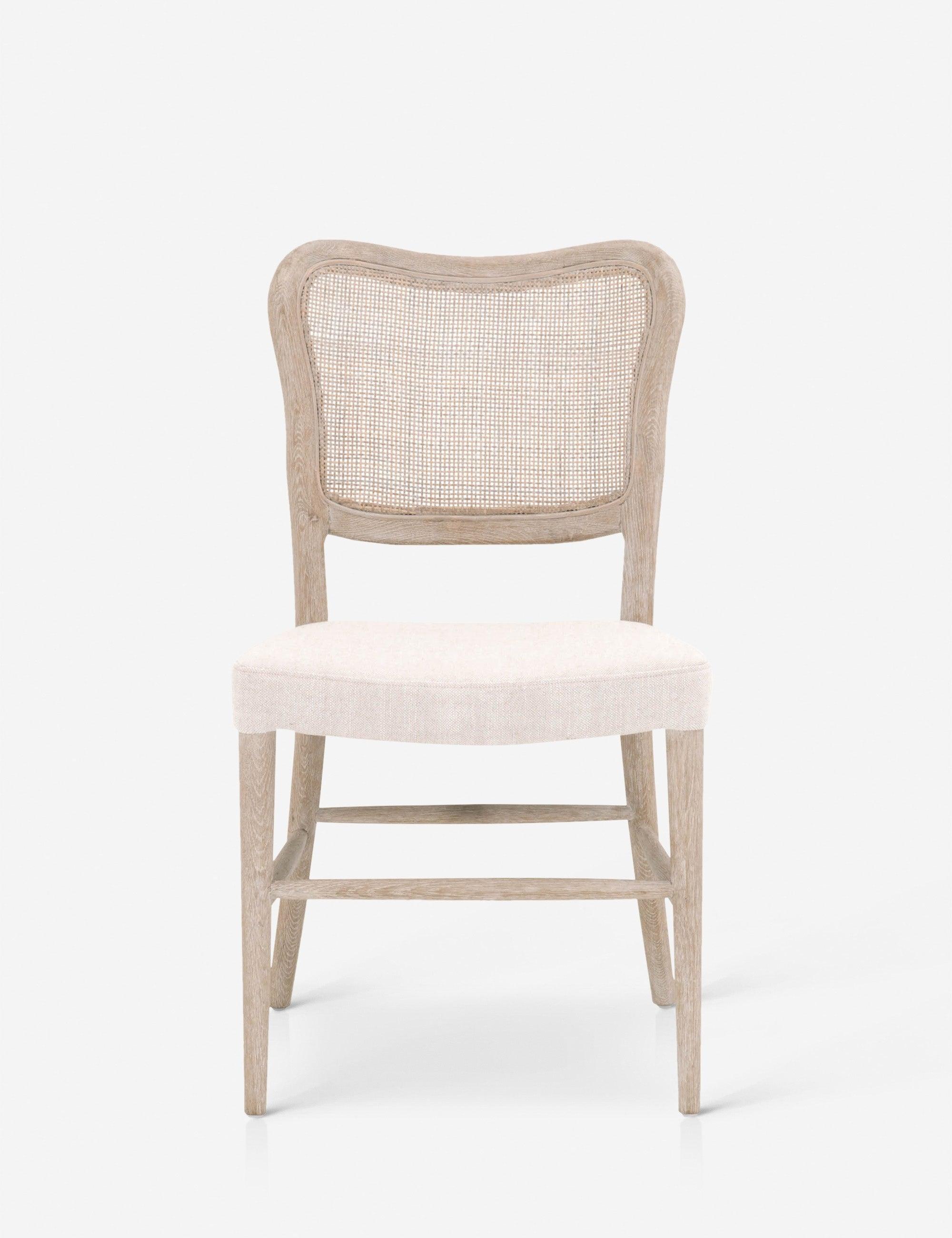 Cela Transitional White Linen & Cane Upholstered Side Chair