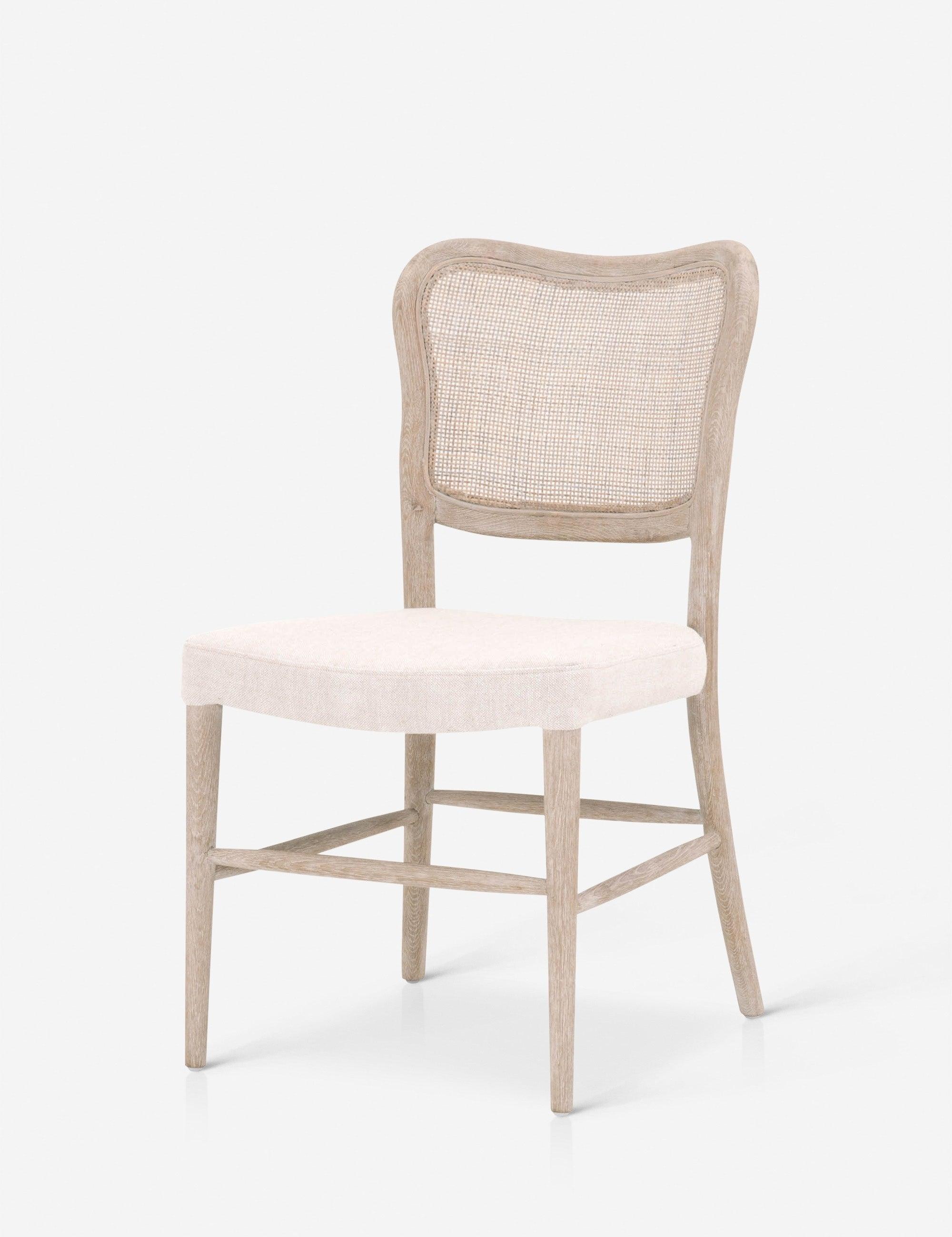 Cela Transitional White Linen & Cane Upholstered Side Chair