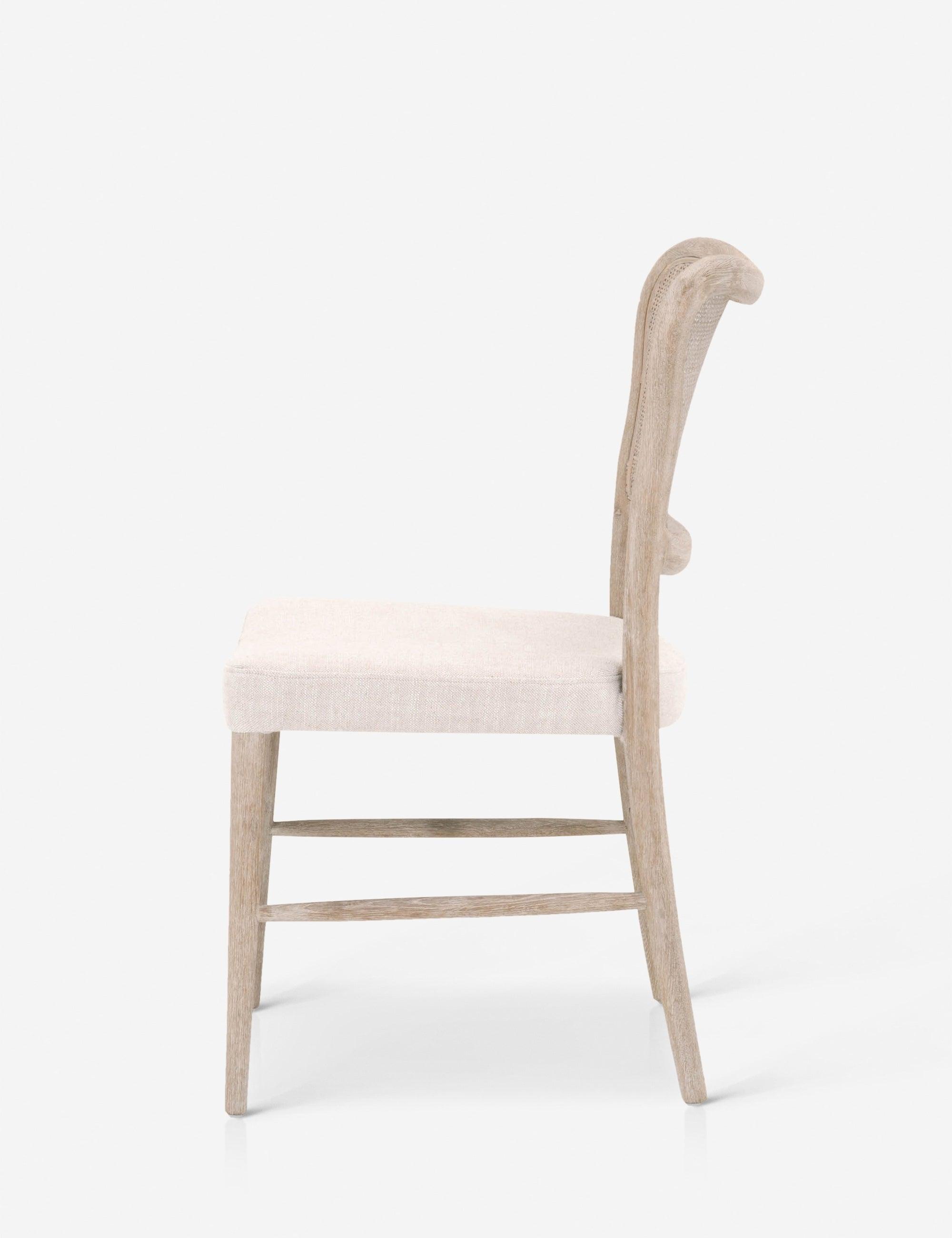 Cela Transitional White Linen & Cane Upholstered Side Chair