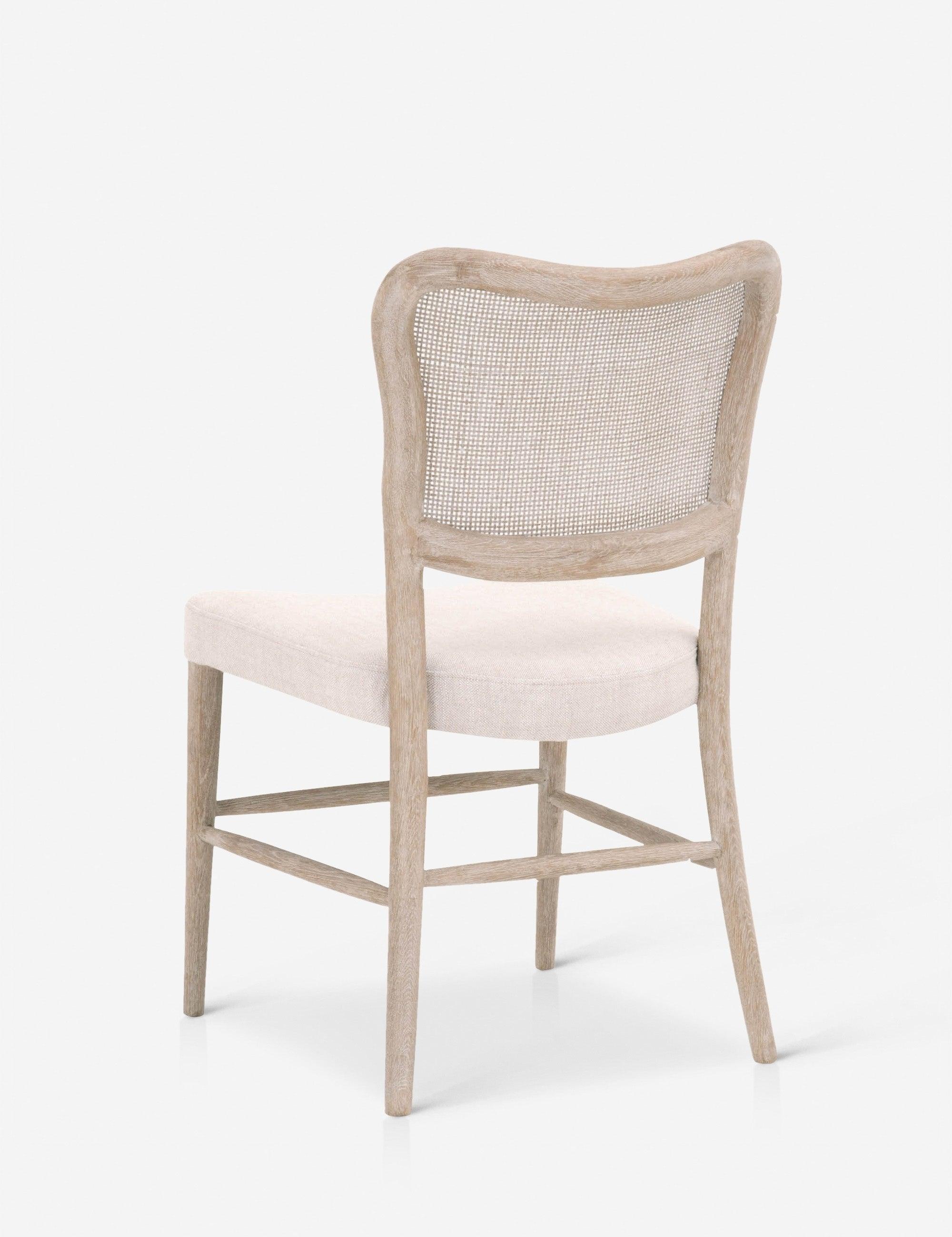 Cela Transitional White Linen & Cane Upholstered Side Chair