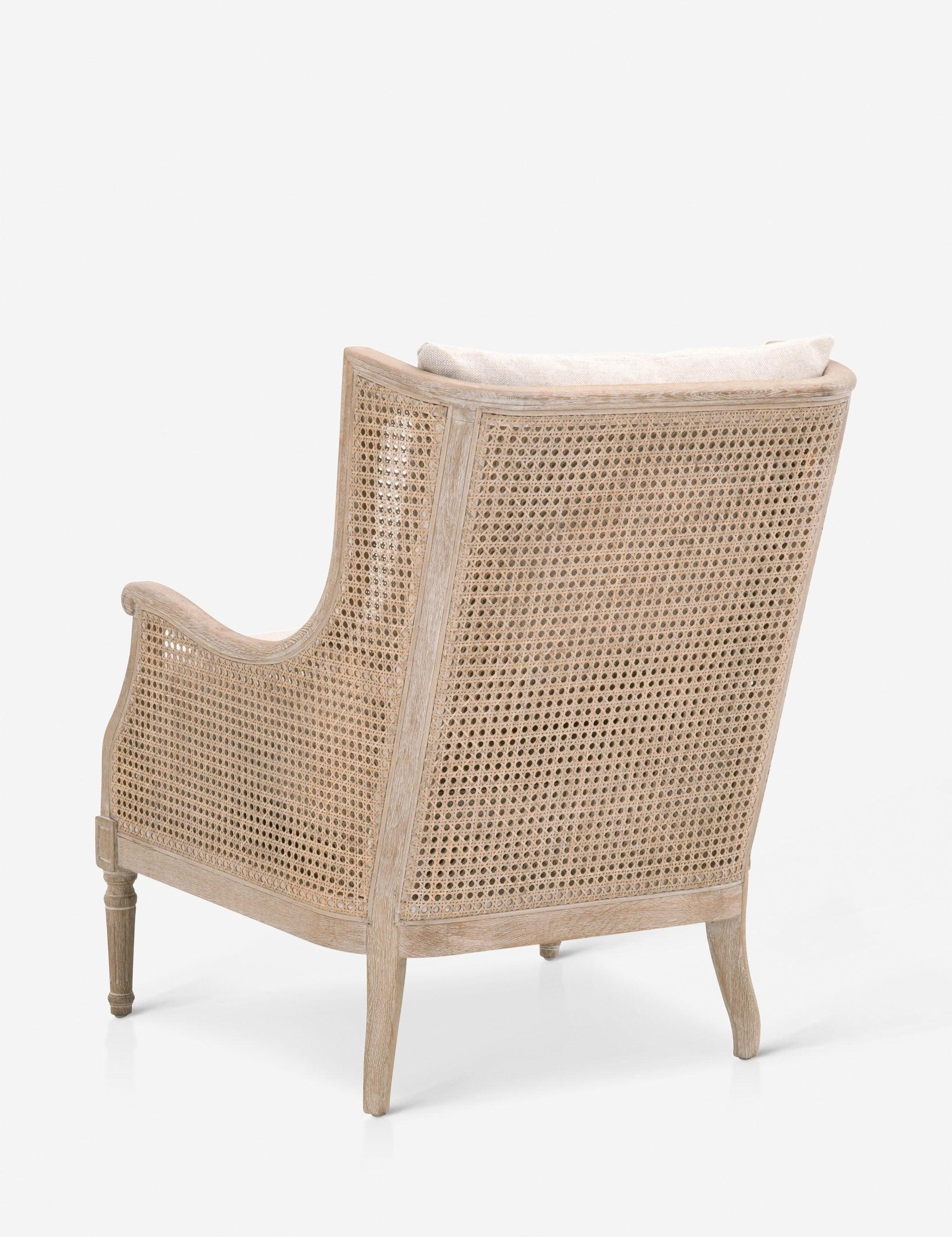 Transitional Gray Velvet & Wood Club Chair with Rattan Accents