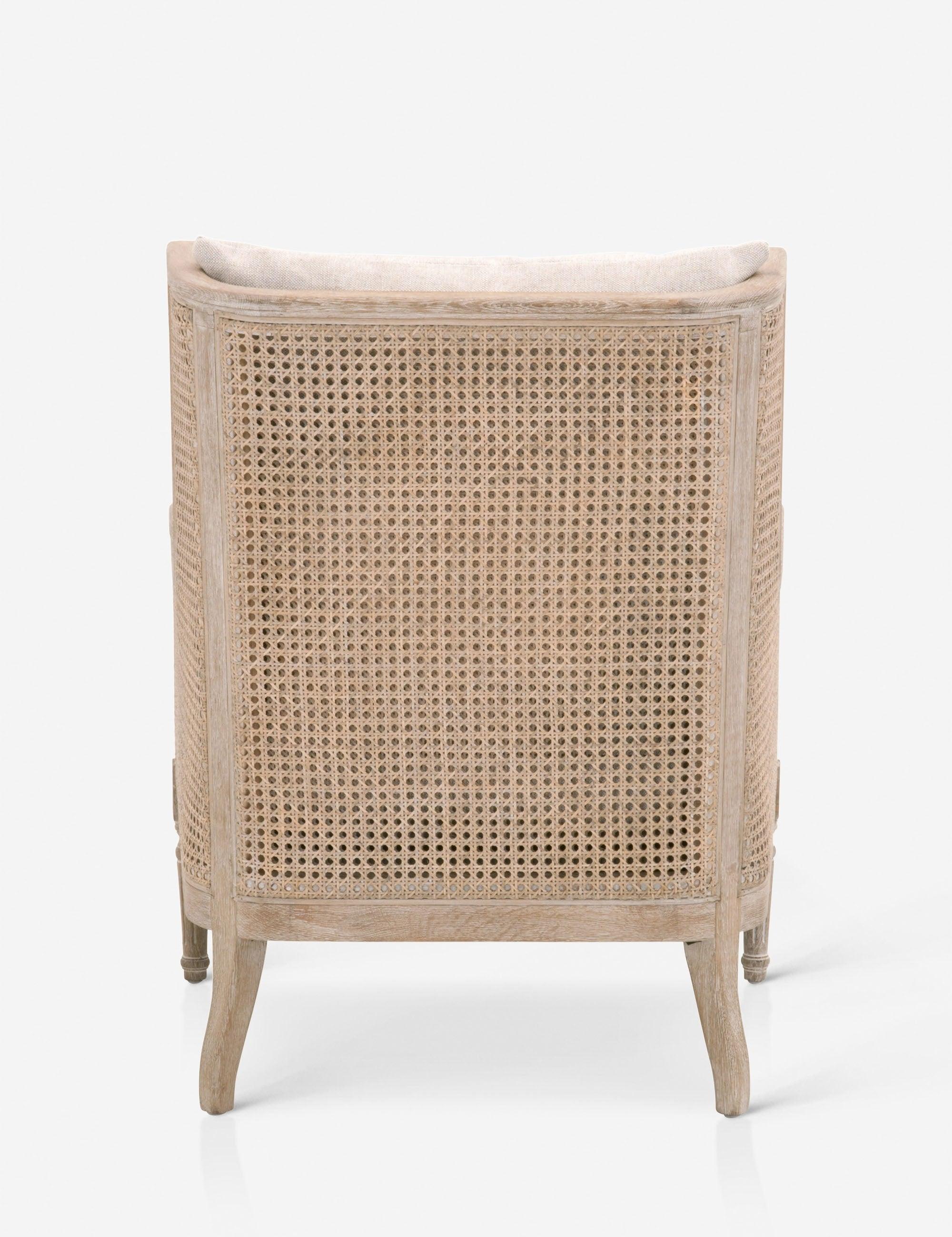 Transitional Gray Velvet & Wood Club Chair with Rattan Accents