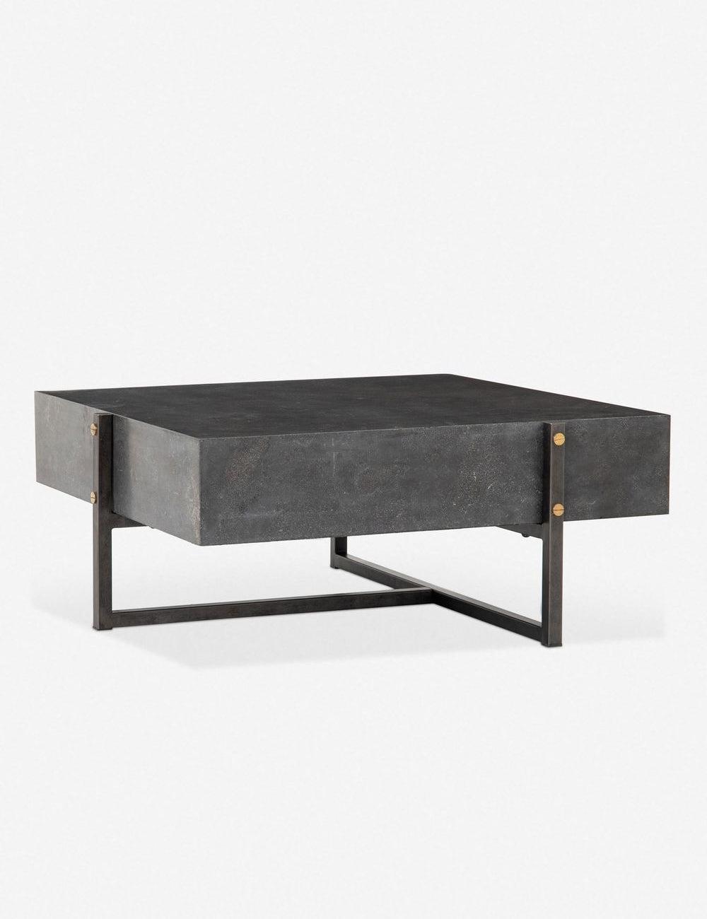 Modern Bluestone Veneer Square Coffee Table with Black Iron Frame