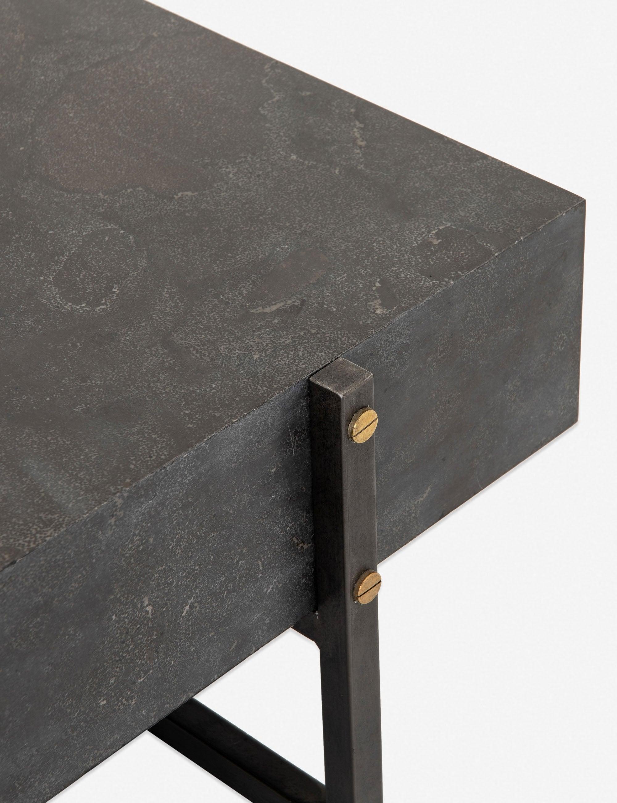 Modern Bluestone Veneer Square Coffee Table with Black Iron Frame