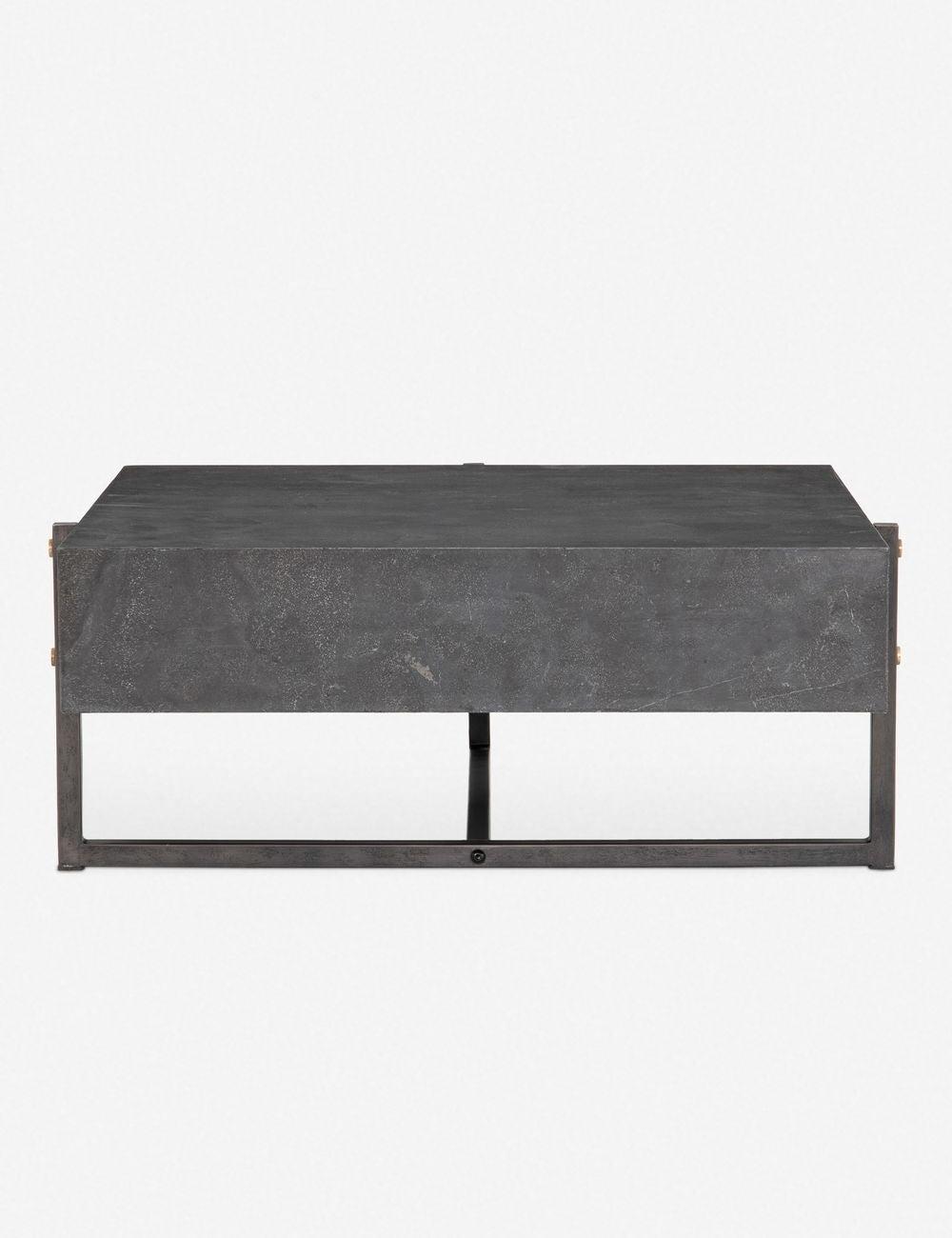 Modern Bluestone Veneer Square Coffee Table with Black Iron Frame