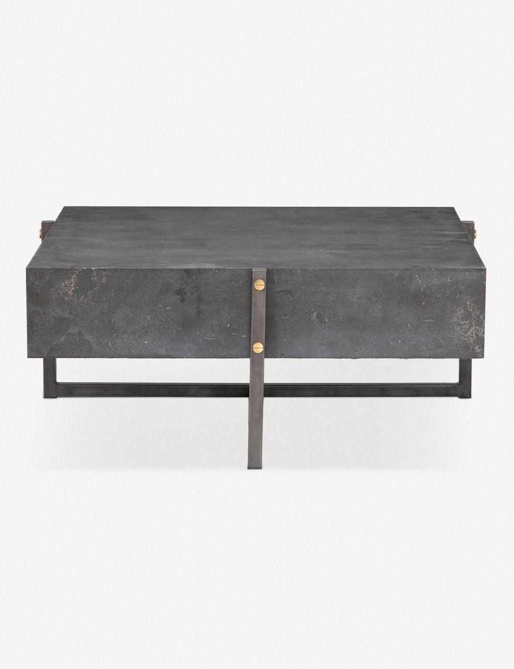 Modern Bluestone Veneer Square Coffee Table with Black Iron Frame