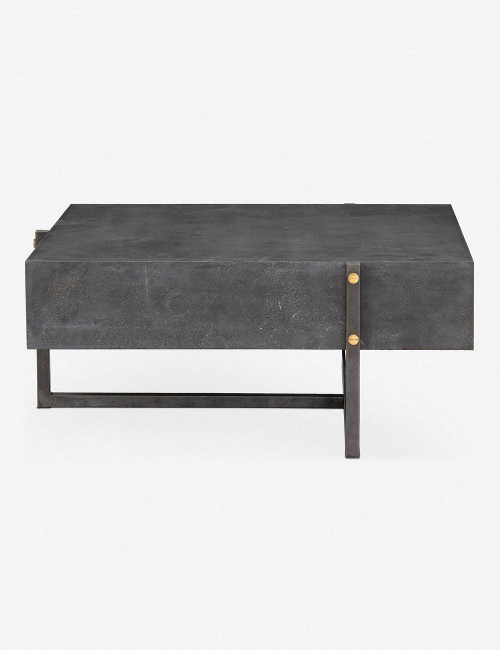 Modern Bluestone Veneer Square Coffee Table with Black Iron Frame