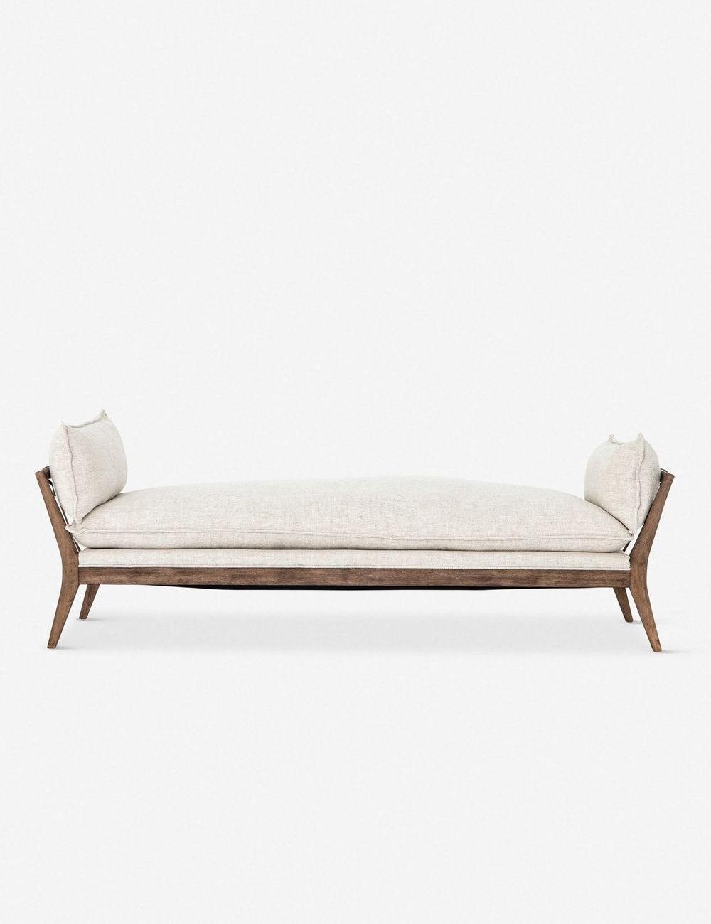 Seriphe Modern White Leather and Wood 85'' Stationary Sofa
