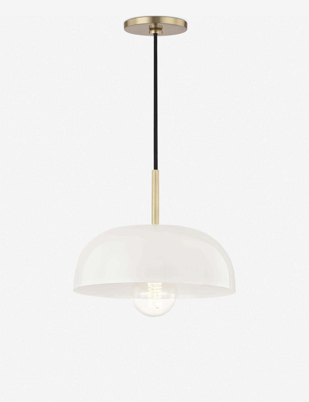 Avery Domed Large Pendant in Aged Brass and Cream Finish