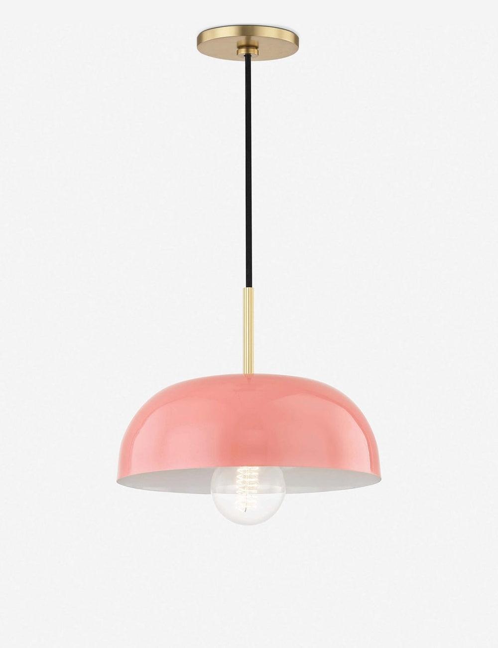 Avery Aged Brass and Pink Bowl Pendant with Lacquered Finish