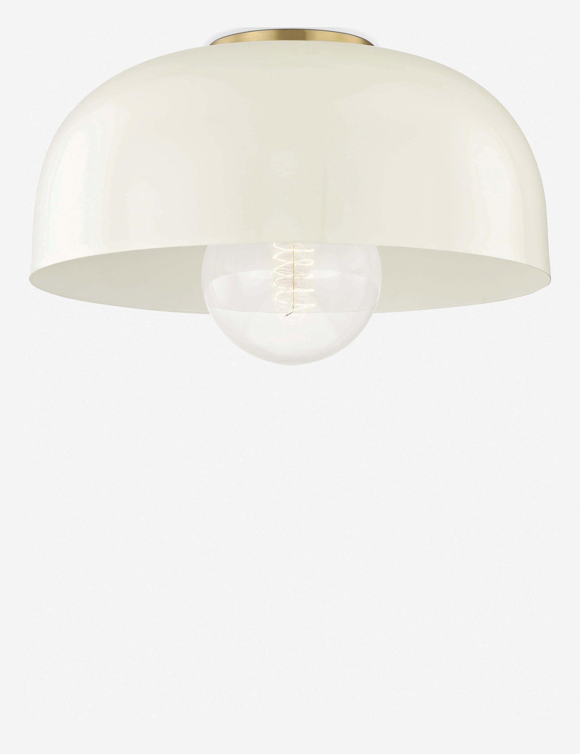 Avery Cream Metal Shade 1-Light Semi-Flush Mount in Aged Brass