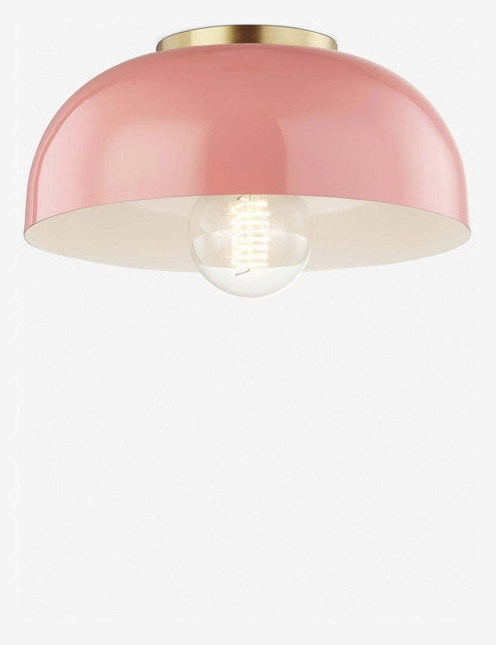 Avery Aged Brass and Pink Bowl Semi-Flush Mount Light