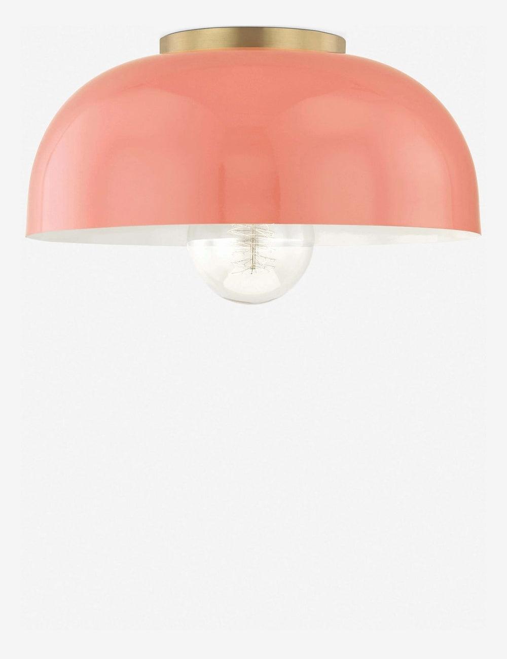 Avery Aged Brass and Pink Bowl Semi-Flush Mount Light