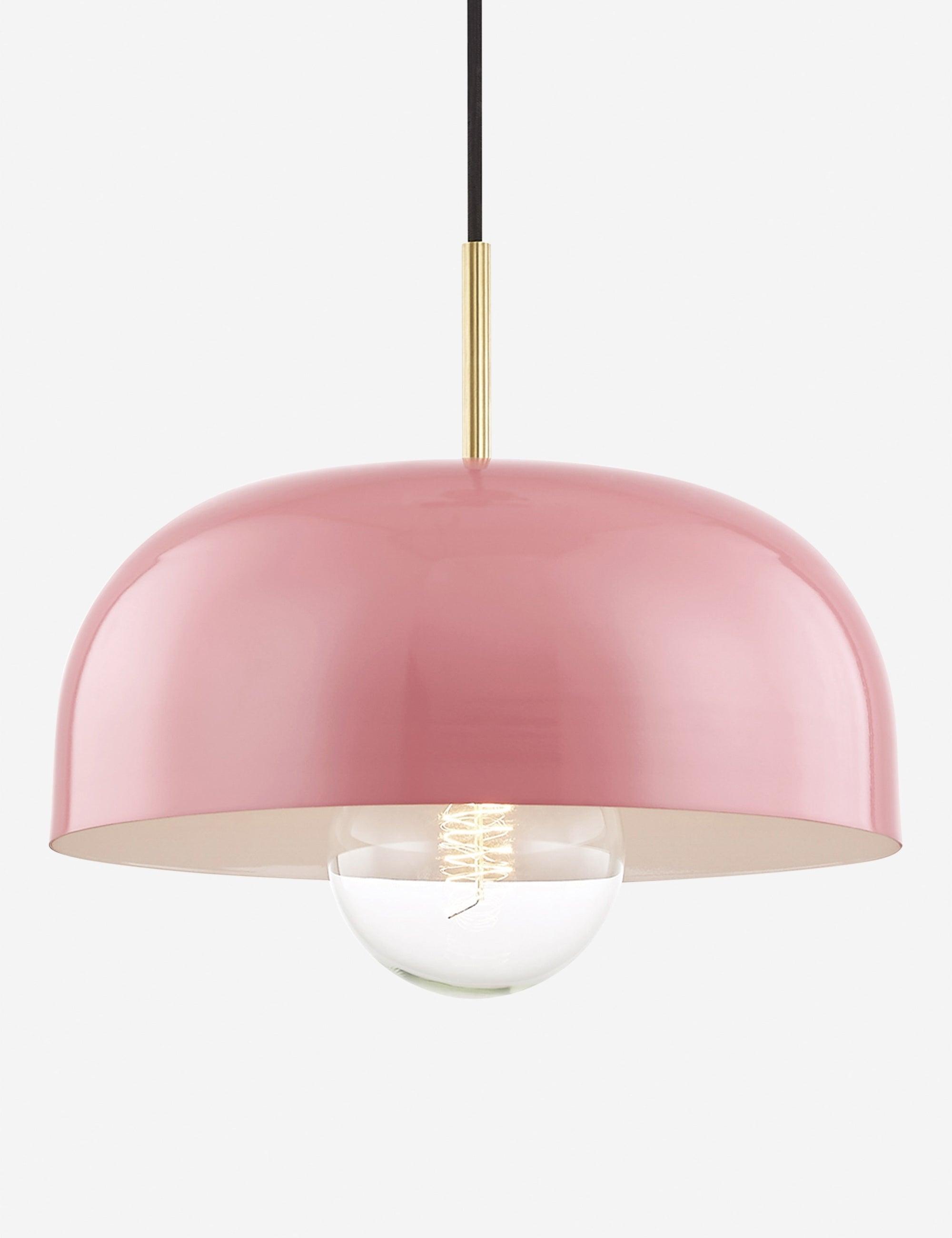 Avery Aged Brass and Pink Bowl Pendant with Lacquered Finish