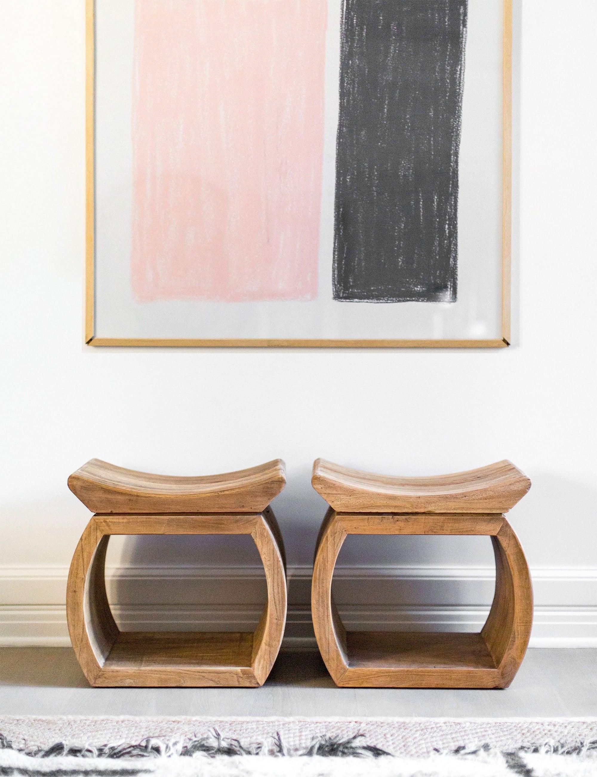 Transitional Reclaimed Elm Wood Accent Stool with Storage Shelf