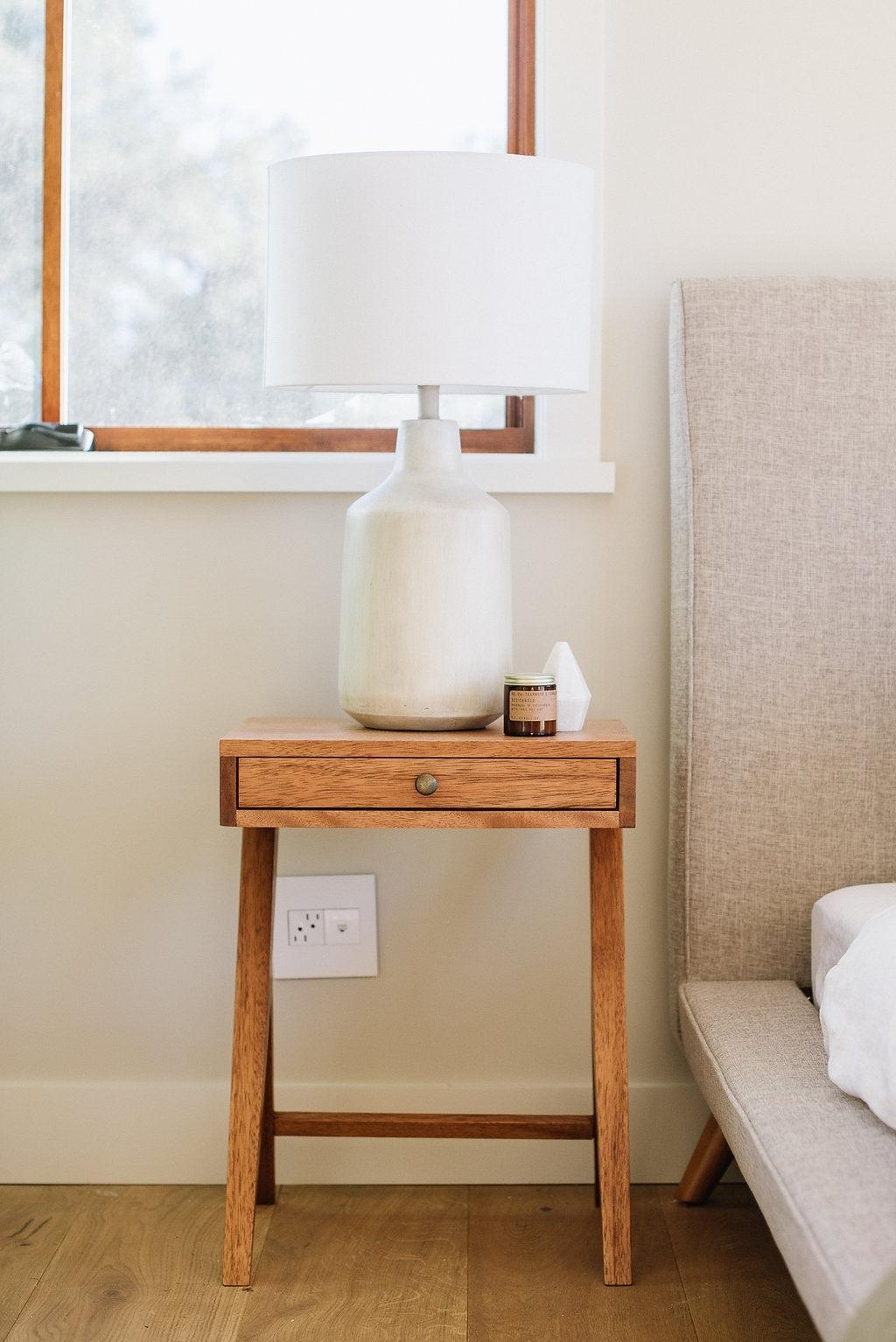 Hendrik Rectangular Dark Walnut Nightstand with Glass Shelf