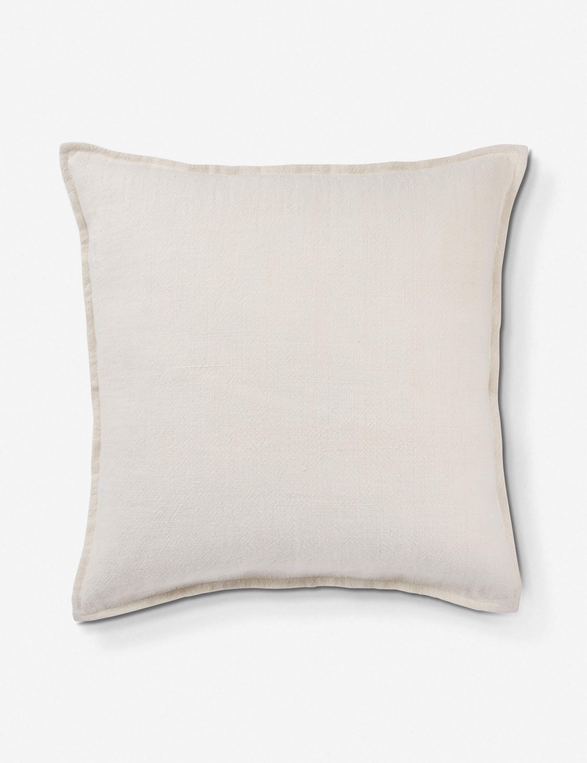 Emalita Coastal Elegance White Linen 22" Square Embroidered Pillow