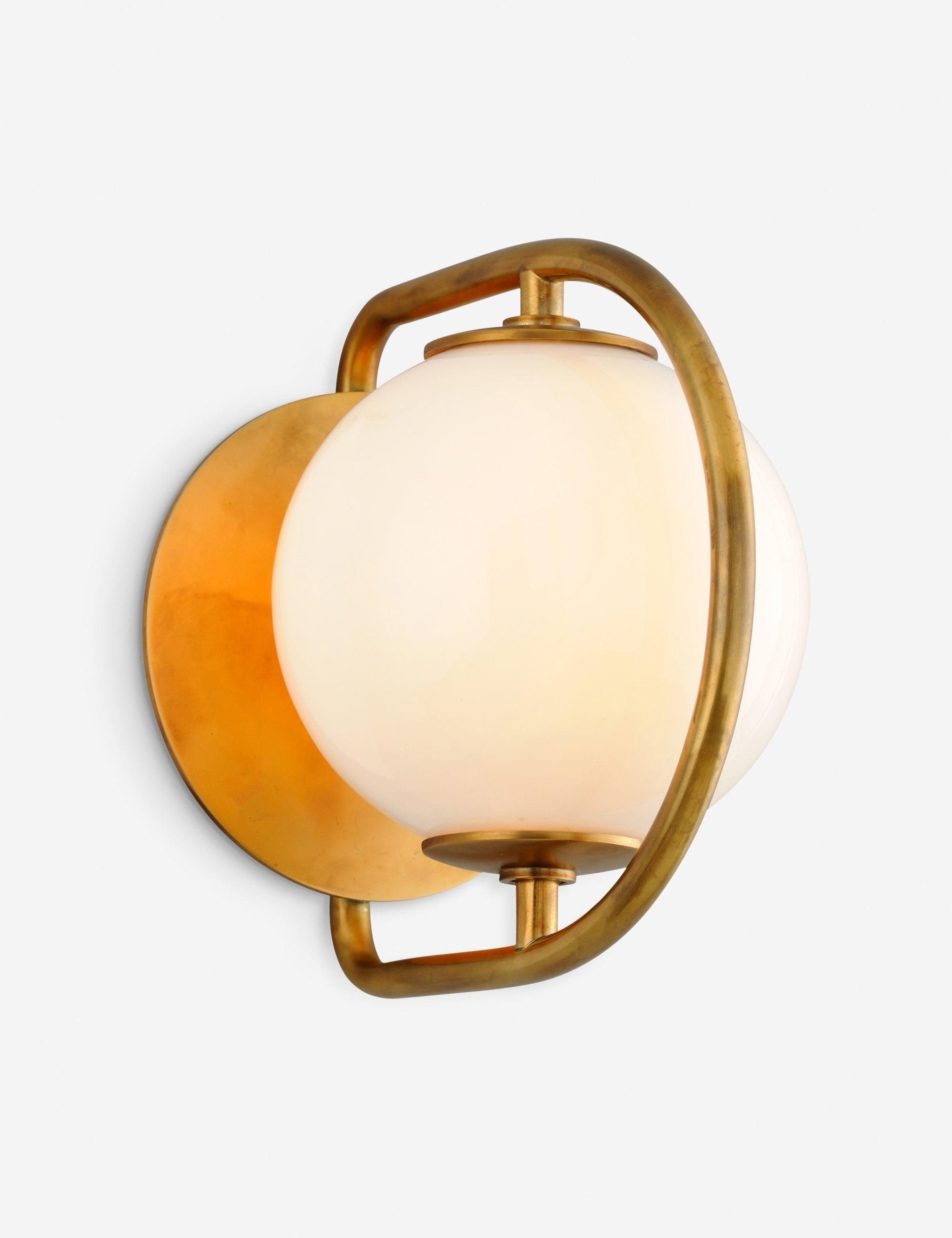 Everley Vintage Brass 1-Light Sconce with Opal White Glass Shade