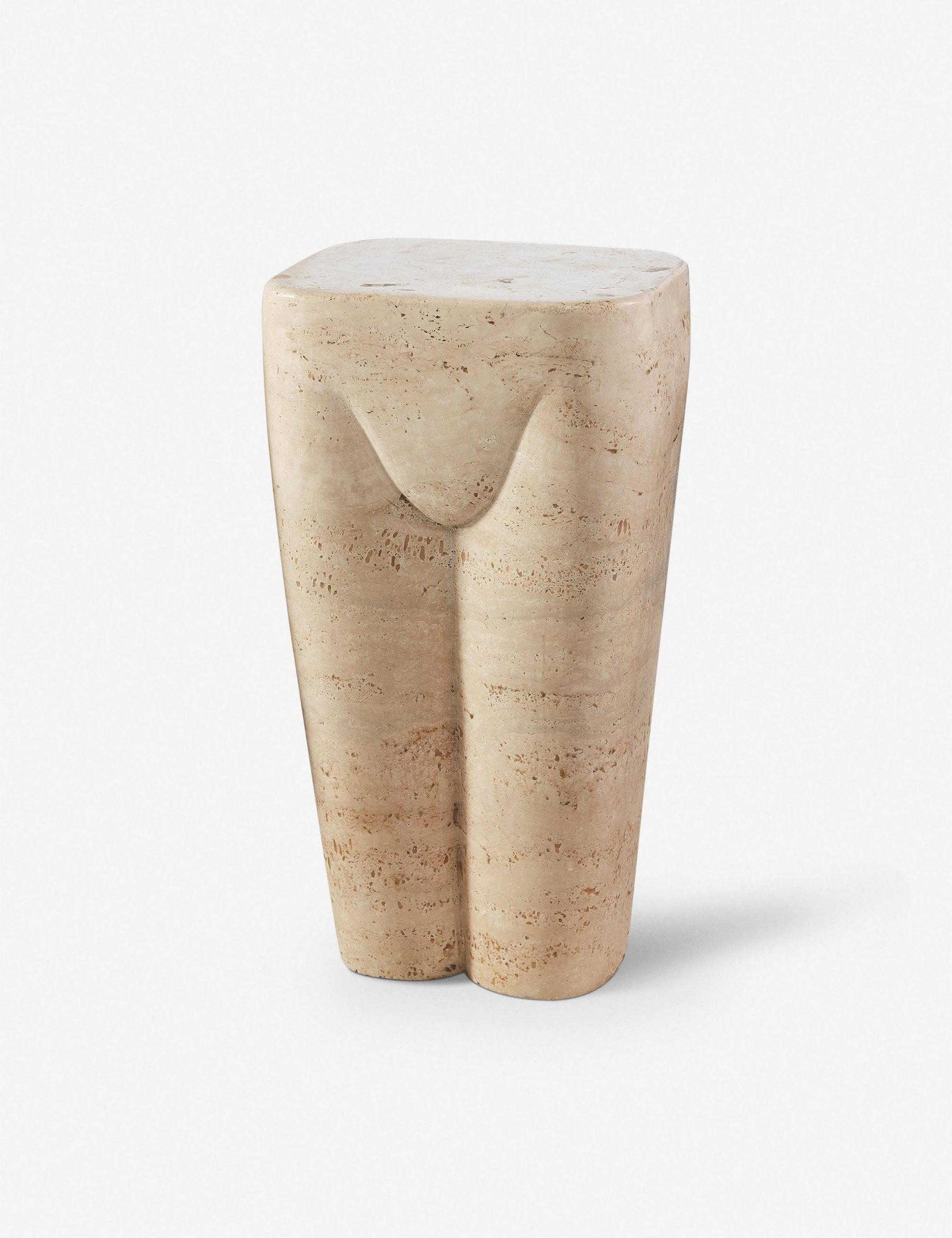 Chic Femme Form 20" Travertine Stool in Honed Finish