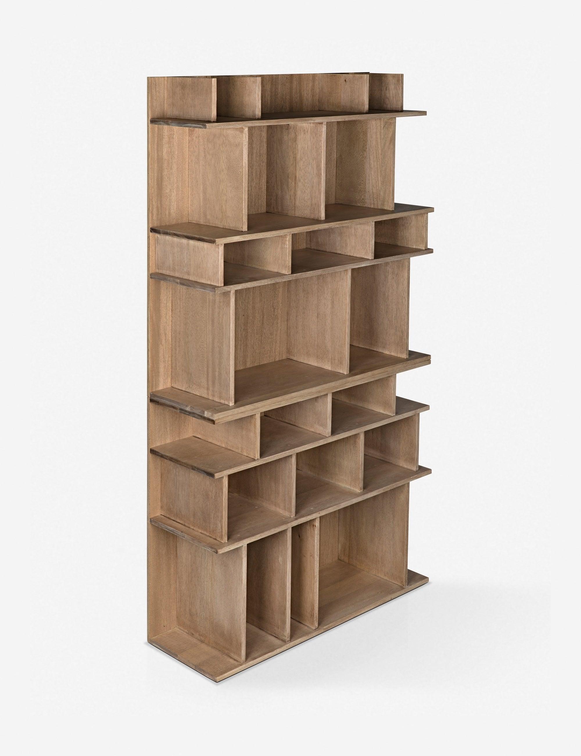 Rashi Mid-Century Rustic Walnut Bookcase with Geometric Cubes