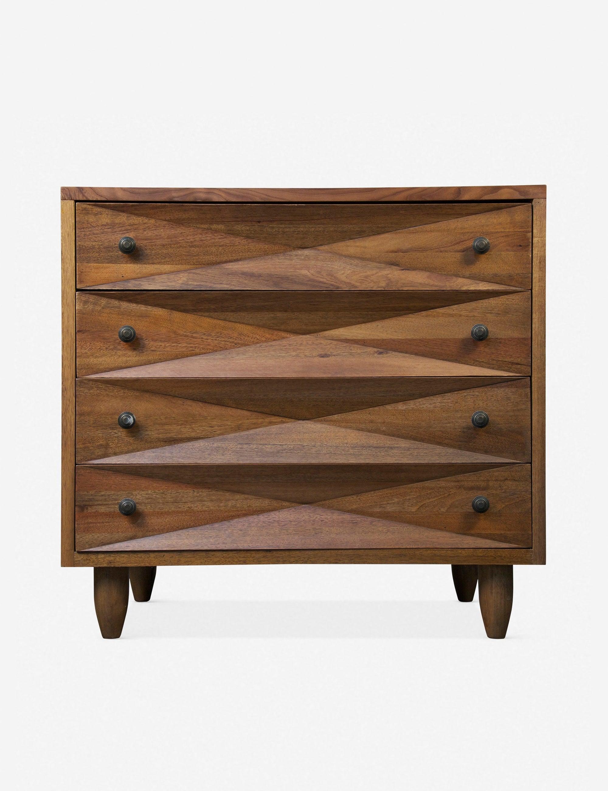 Mid-Century Diamond-Carved Dark Walnut Chest