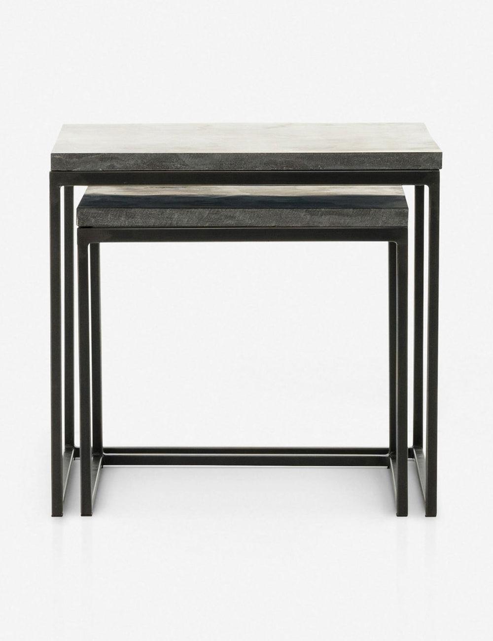 Modern Slate Gray Bluestone & Metal Nesting Side Tables