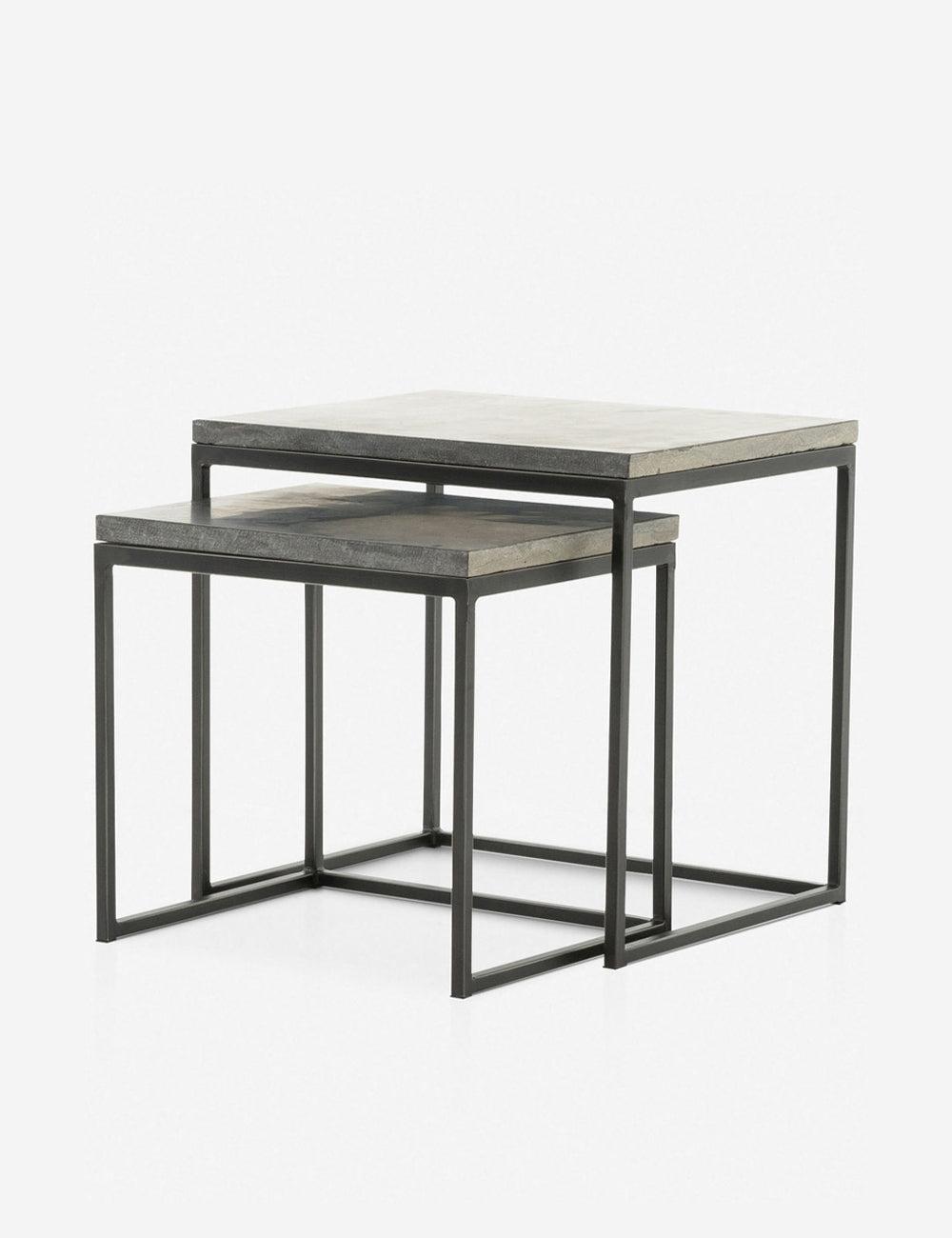 Modern Slate Gray Bluestone & Metal Nesting Side Tables