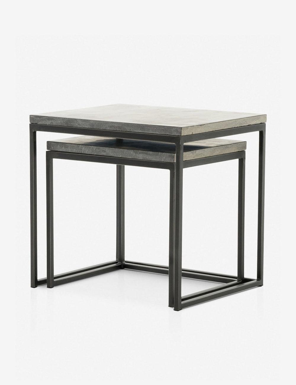 Modern Slate Gray Bluestone & Metal Nesting Side Tables