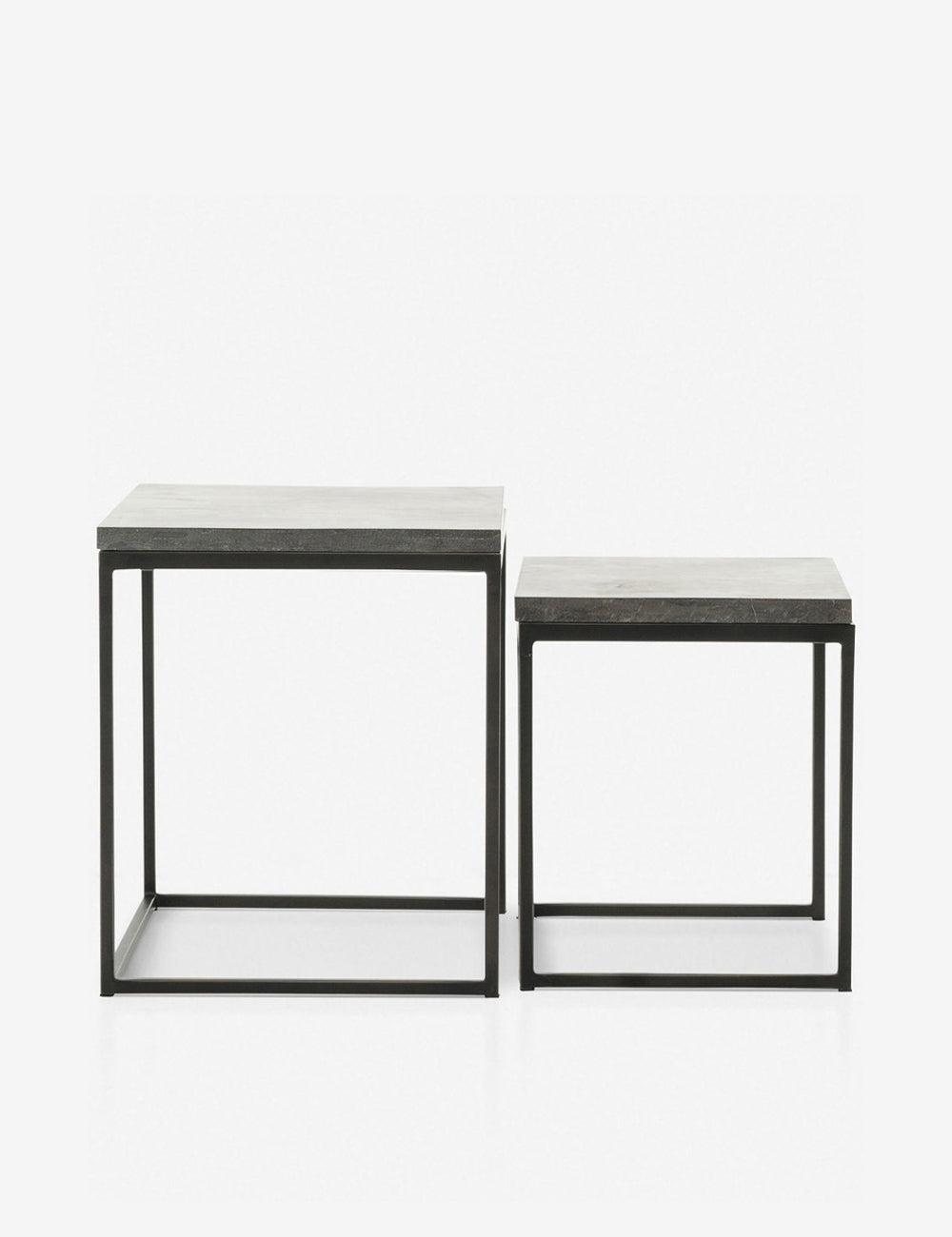 Modern Slate Gray Bluestone & Metal Nesting Side Tables