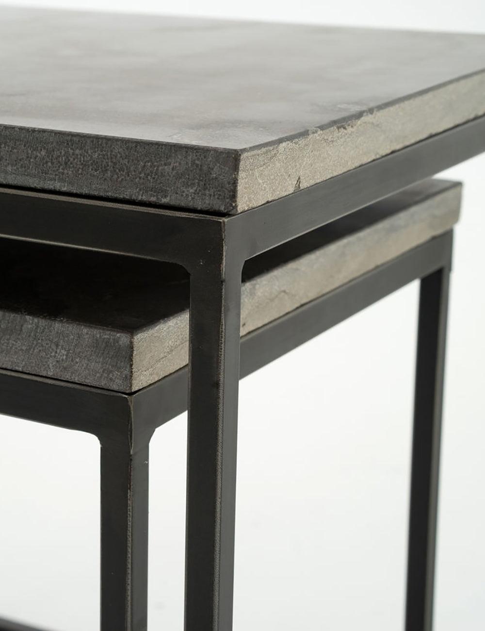 Modern Slate Gray Bluestone & Metal Nesting Side Tables